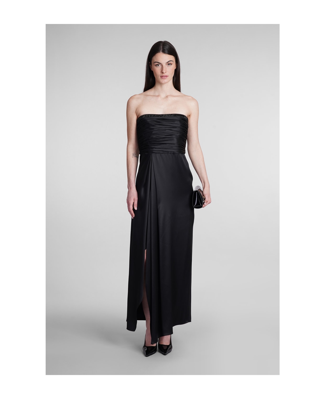 Giorgio Armani Black Satin Long Dress - PRINTED ワンピース＆ドレス