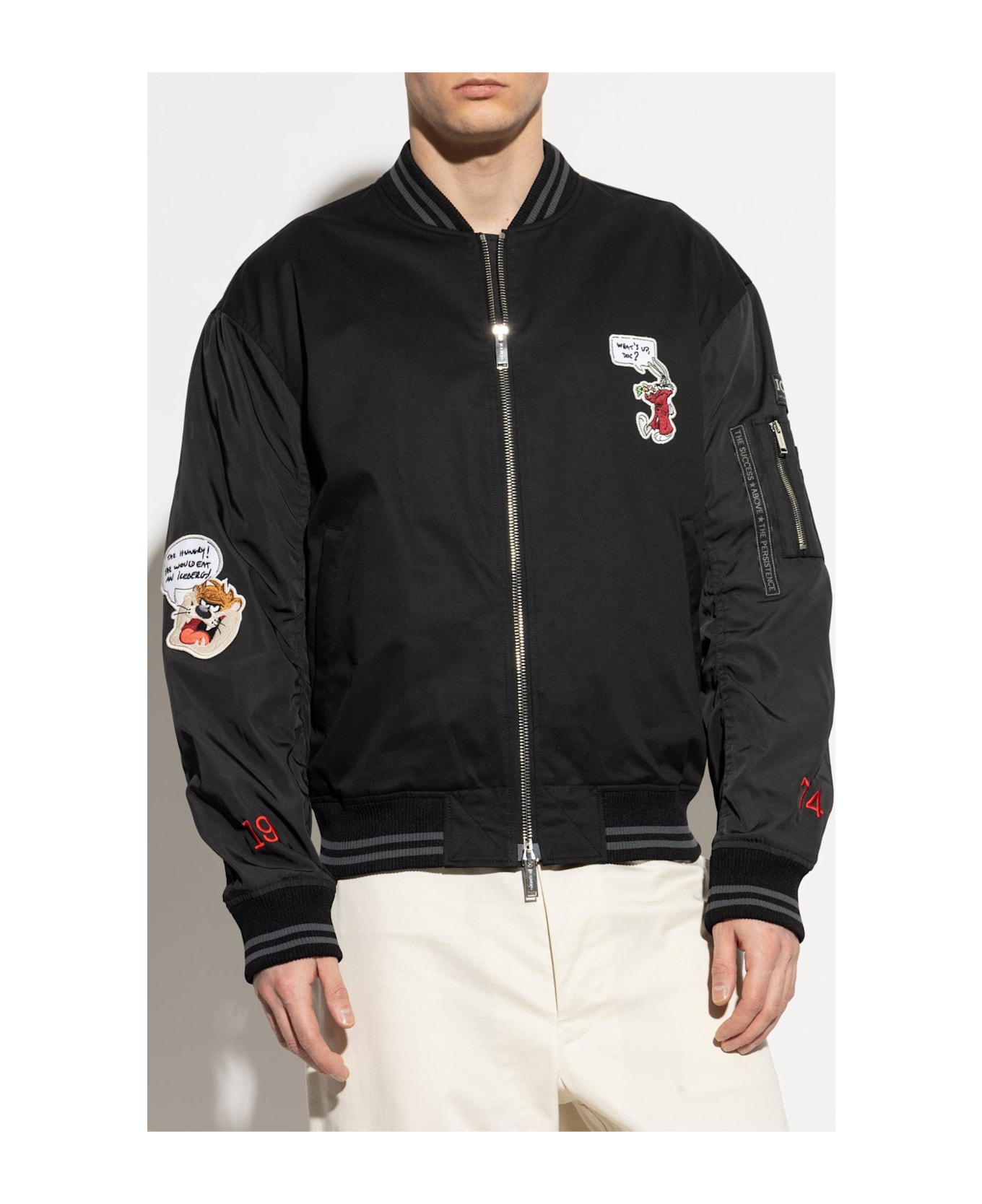 Iceberg Bomber Jacket With Patches - Black