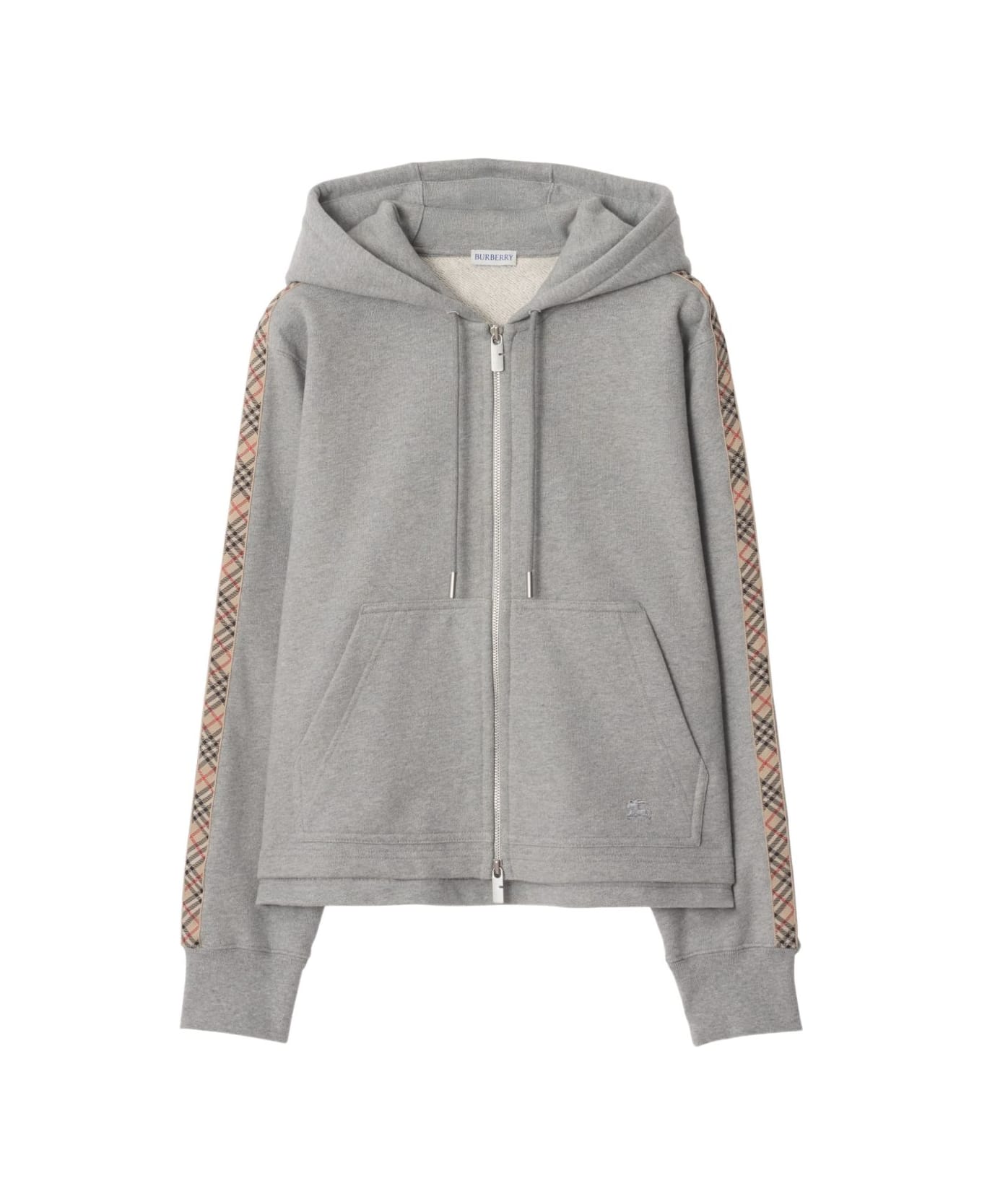 Burberry Check Detail Cotton Hoodie - Grey
