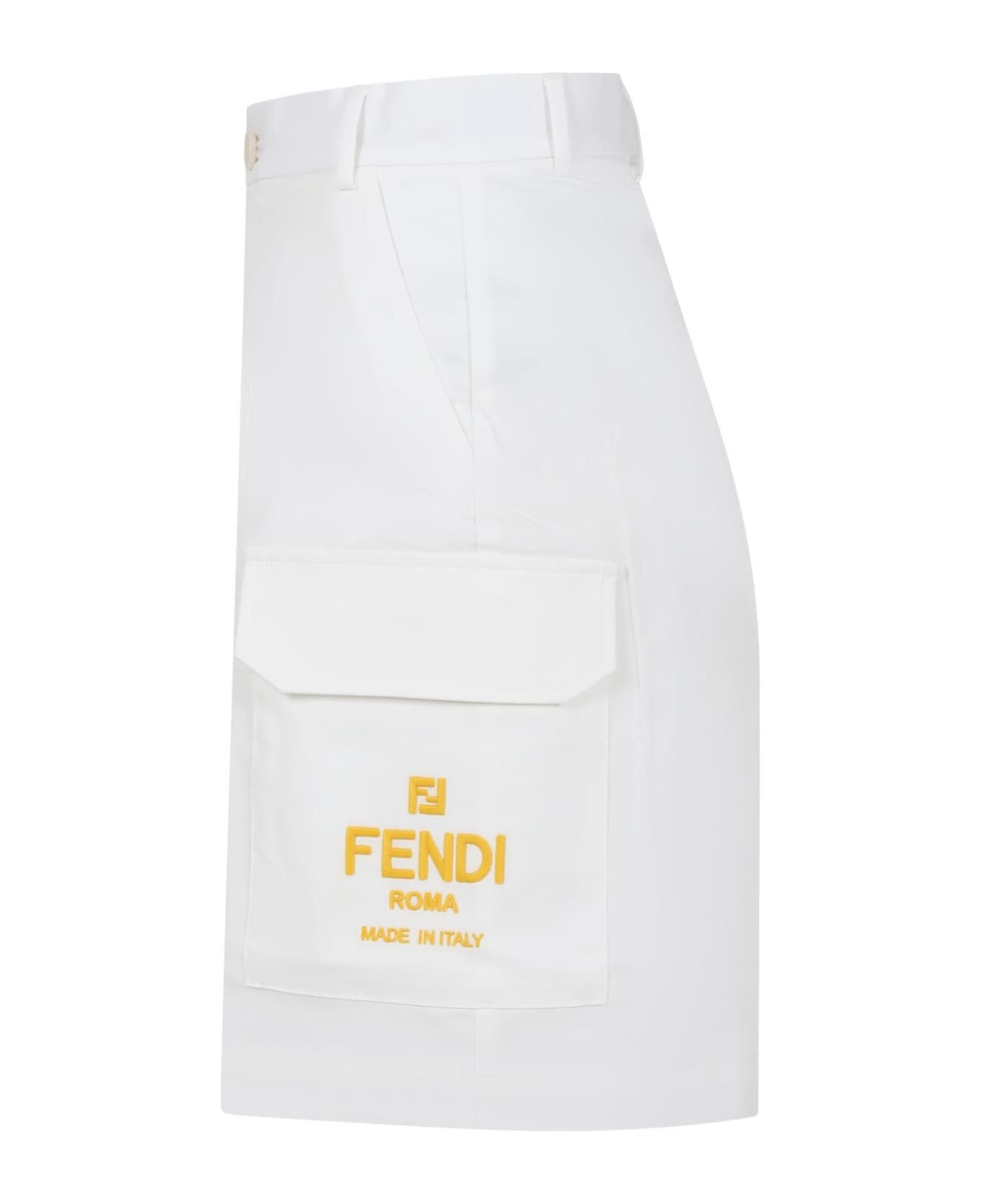 Fendi White Shorts For Boy With Logo - White ボトムス