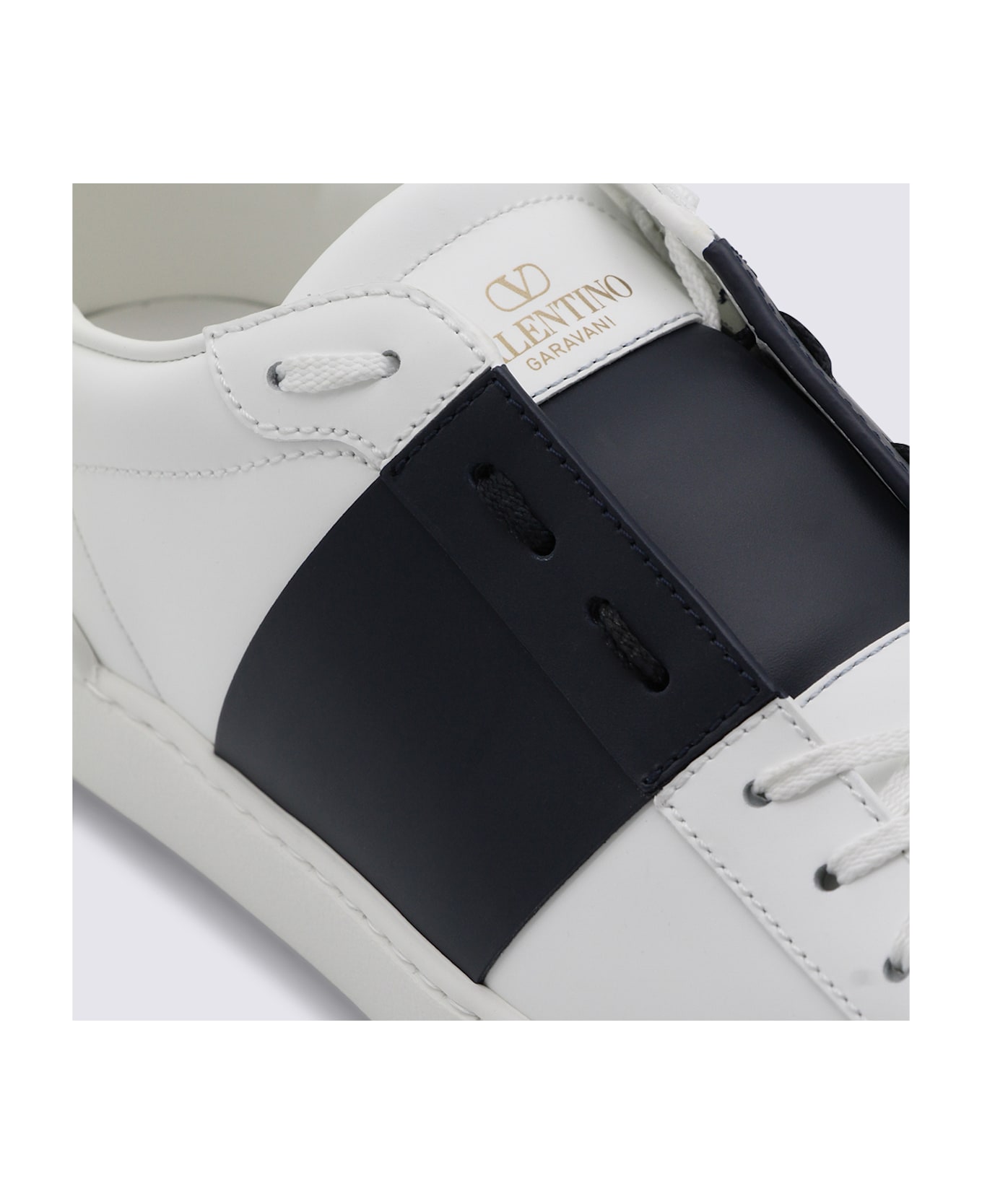 Valentino Garavani White And Blue Leather Open Sneakers - WHITE-MARINE