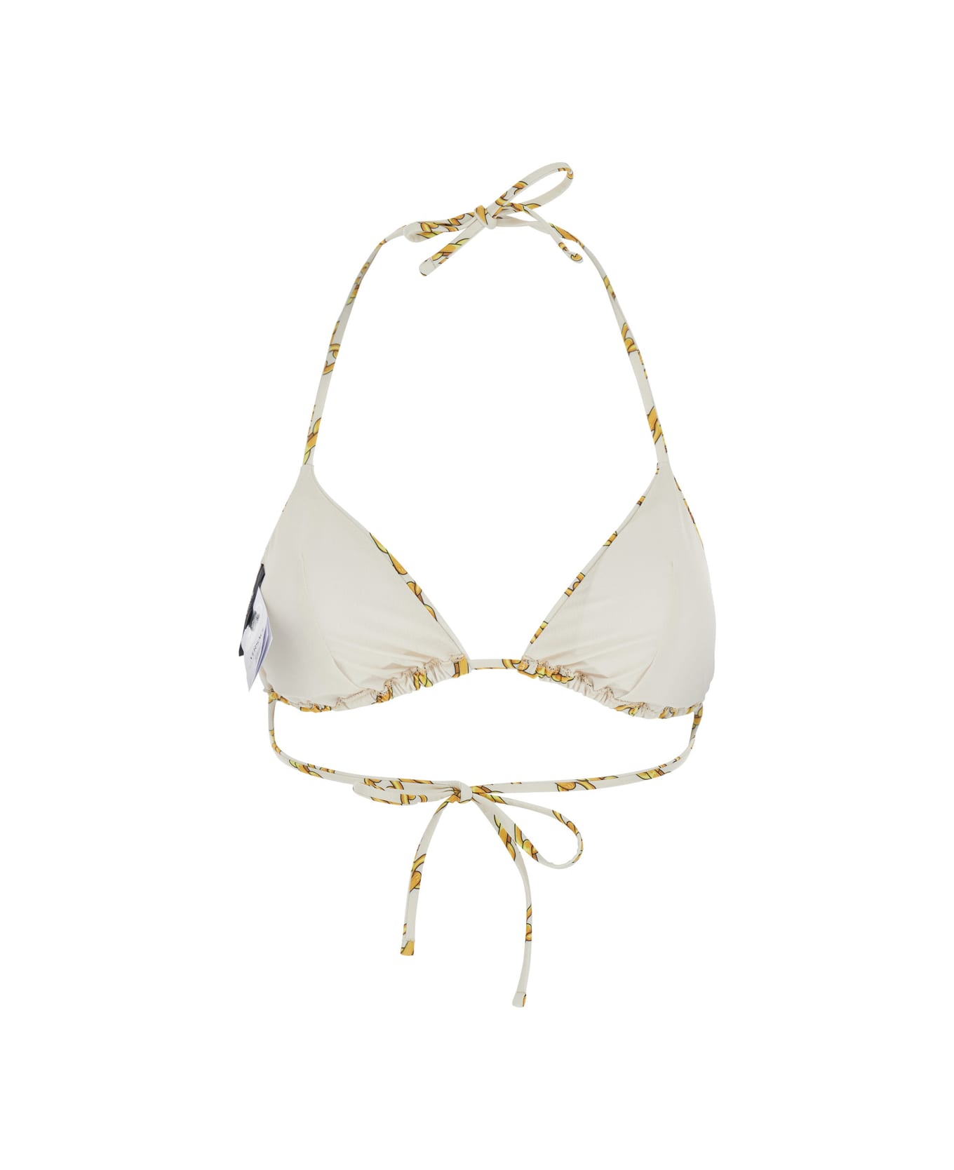 Versace White Bikini Top With All-over Chain Print In Tech Fabric Stretch Woman - White