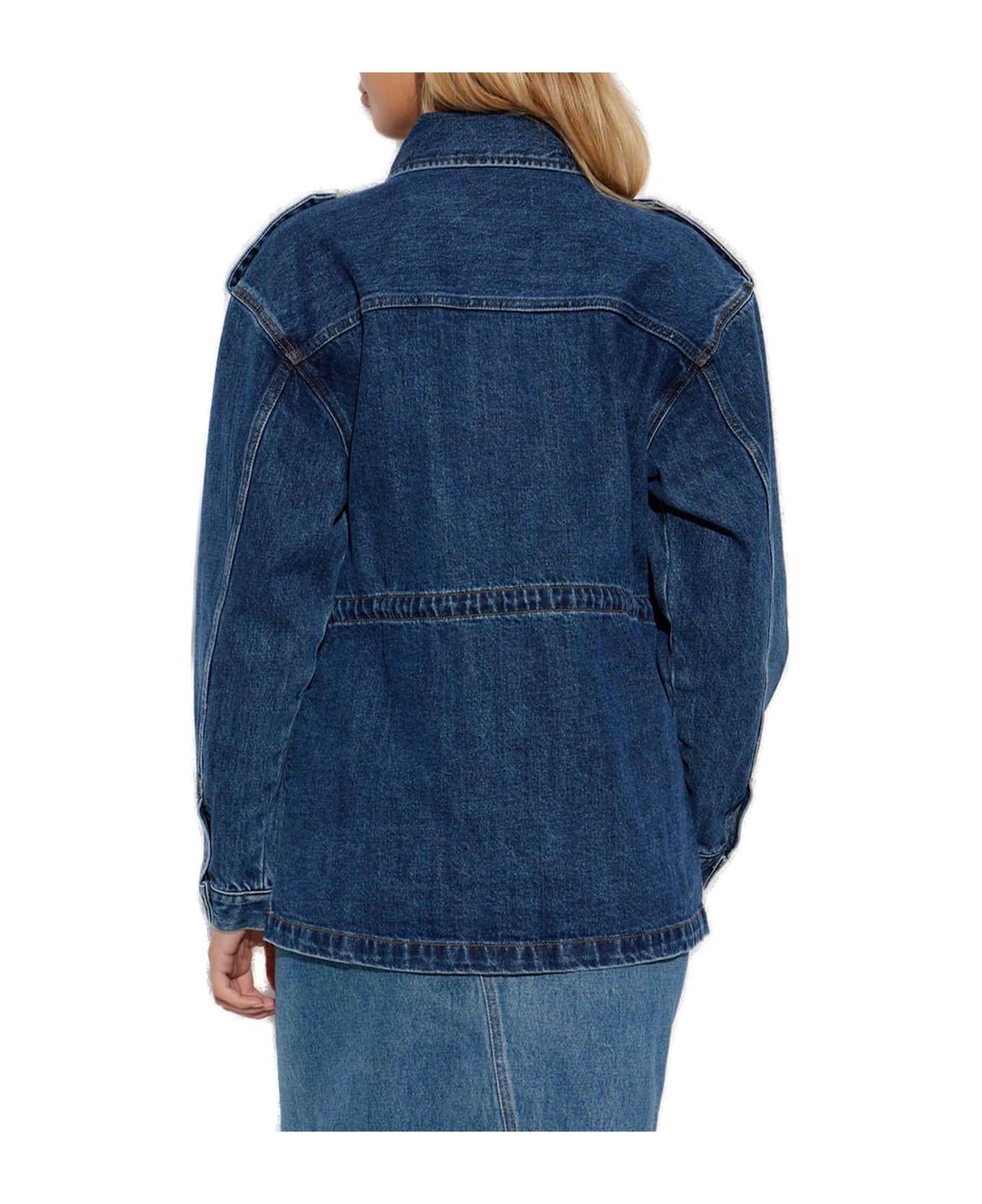 self-portrait Denim Utility Jacket - Dark denim