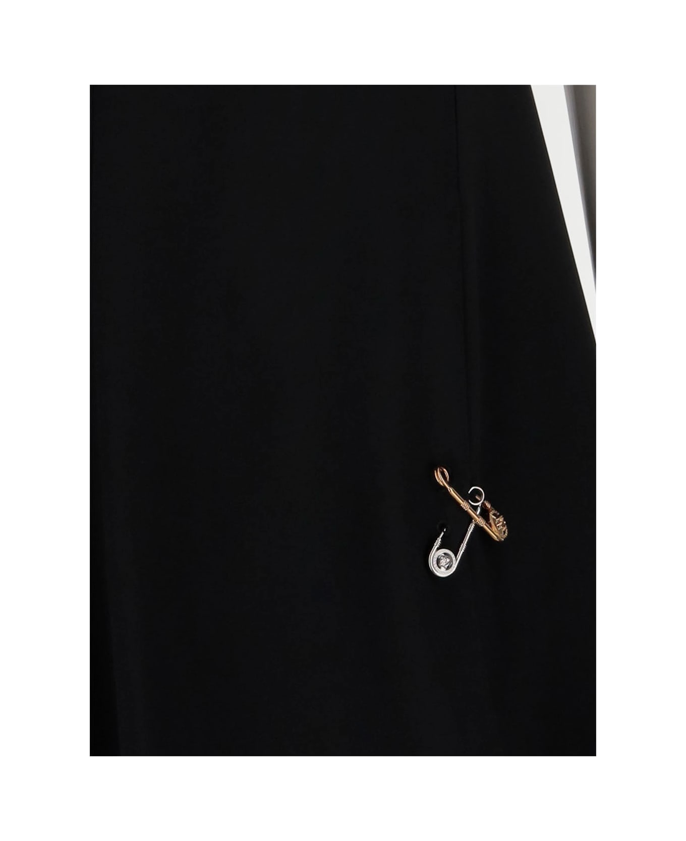 Versace Opaque Satin Flared Mini Dress With Brooch - Black