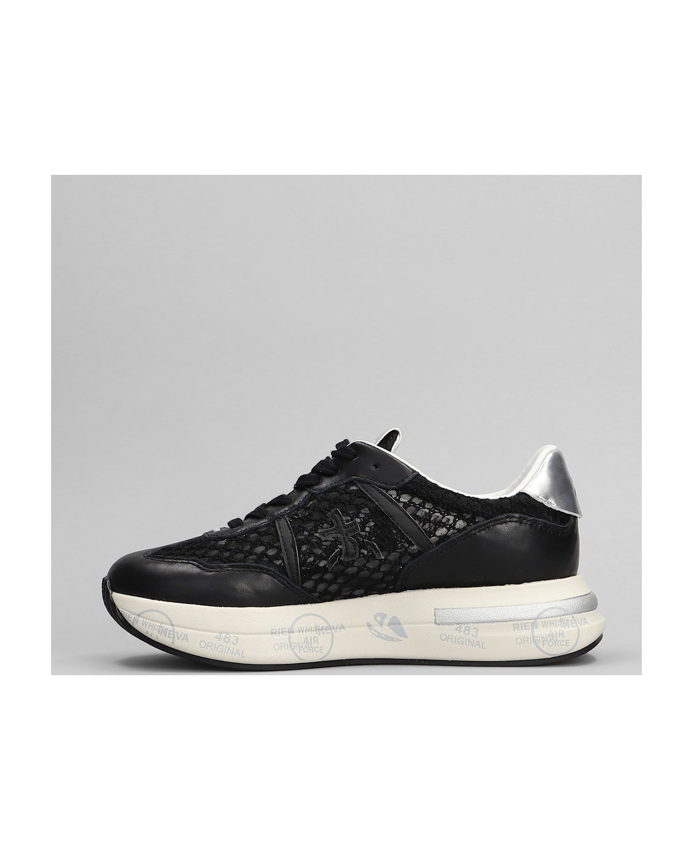Premiata Cassie Sneakers In Black Leather And Fabric - black