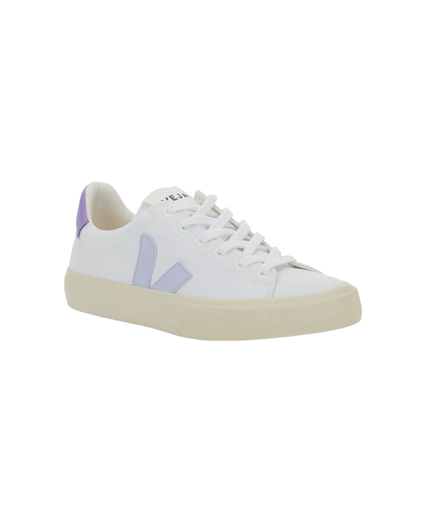Veja 'campo' White Low Top Sneakers With Violet Logo In Cotton Woman - White