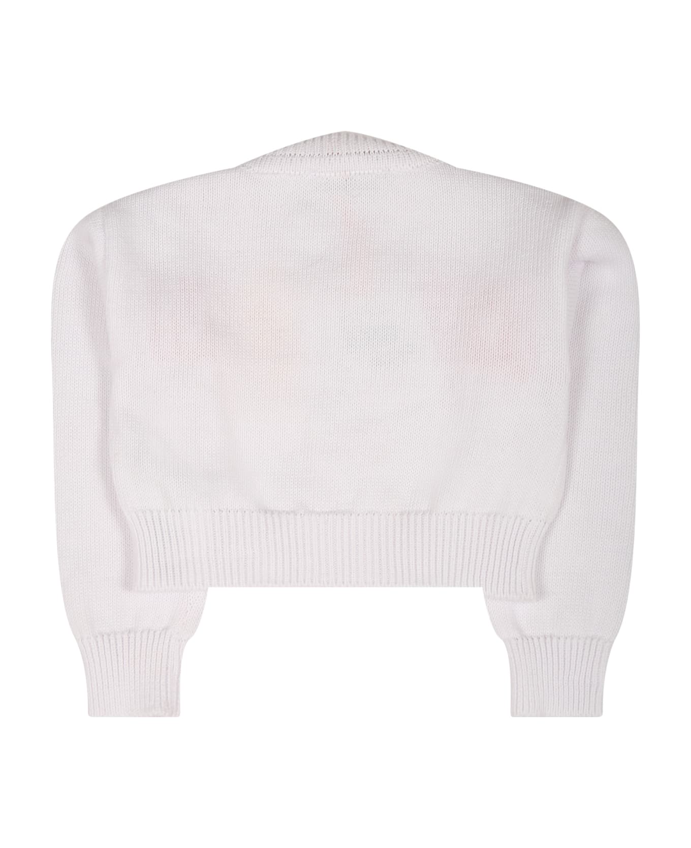 MSGM White Cardigan For Baby Girl With Multicolor Logo - White