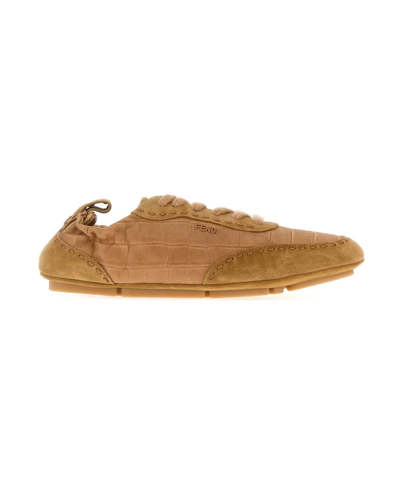 Fendi Camel Leather And Suede Fendi Fit Sneakers - BEIGE+RAME+BEIGE