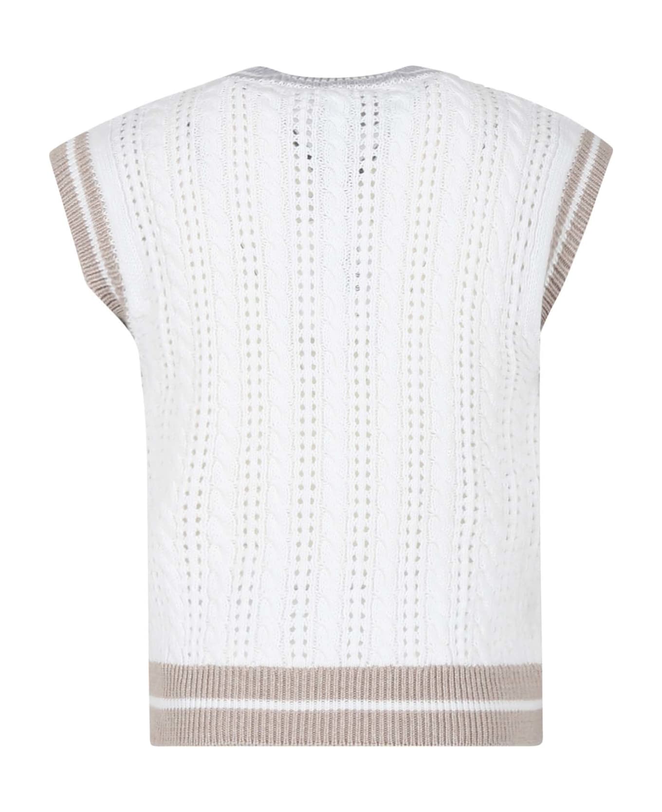 Eleventy Ivory Vest Sweater For Boy With Logo - Ivory ニットウェア＆スウェットシャツ