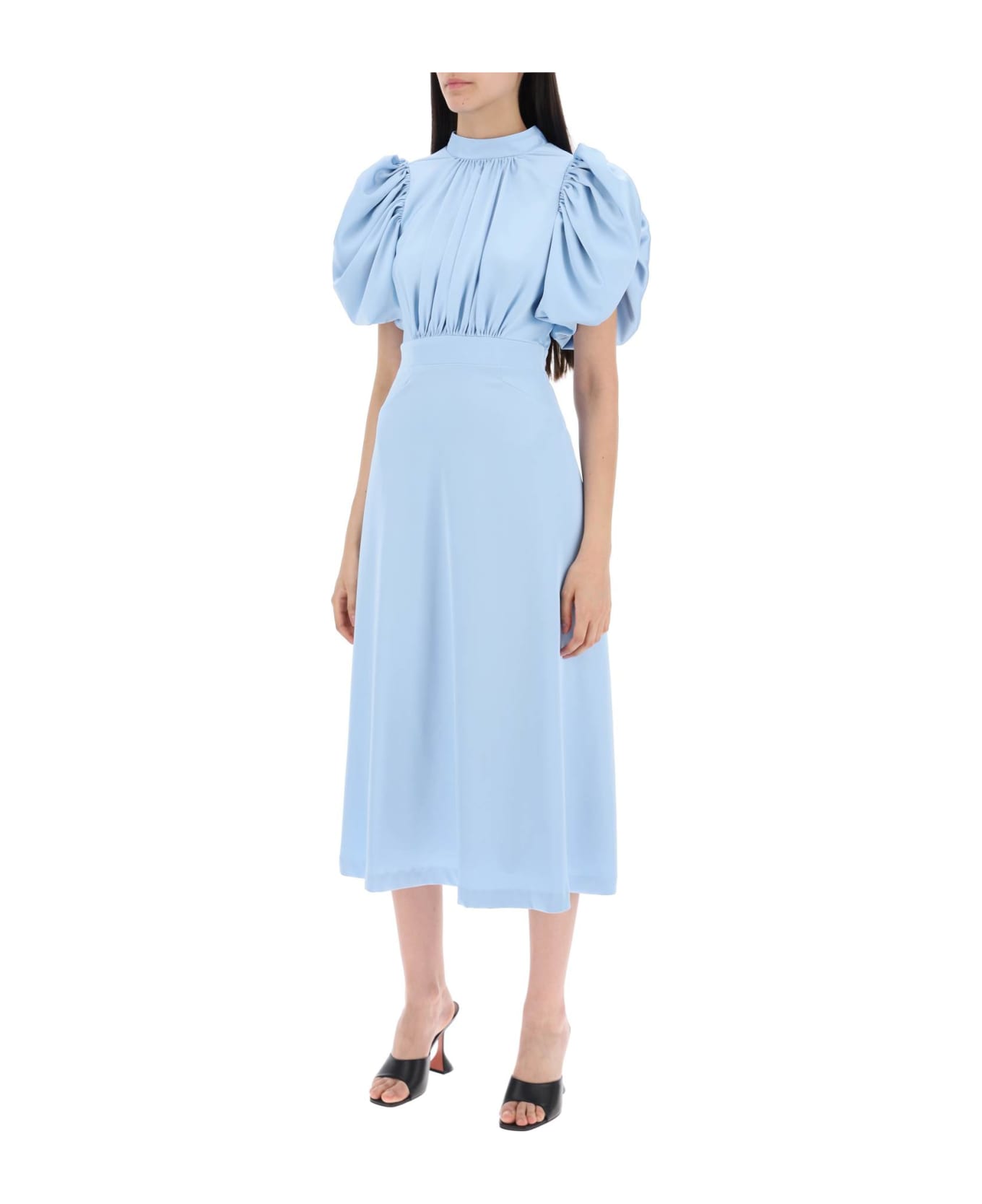 Rotate by Birger Christensen Midi Satin Dress With Balloon Sleeves - Placid Blue (Light blue)