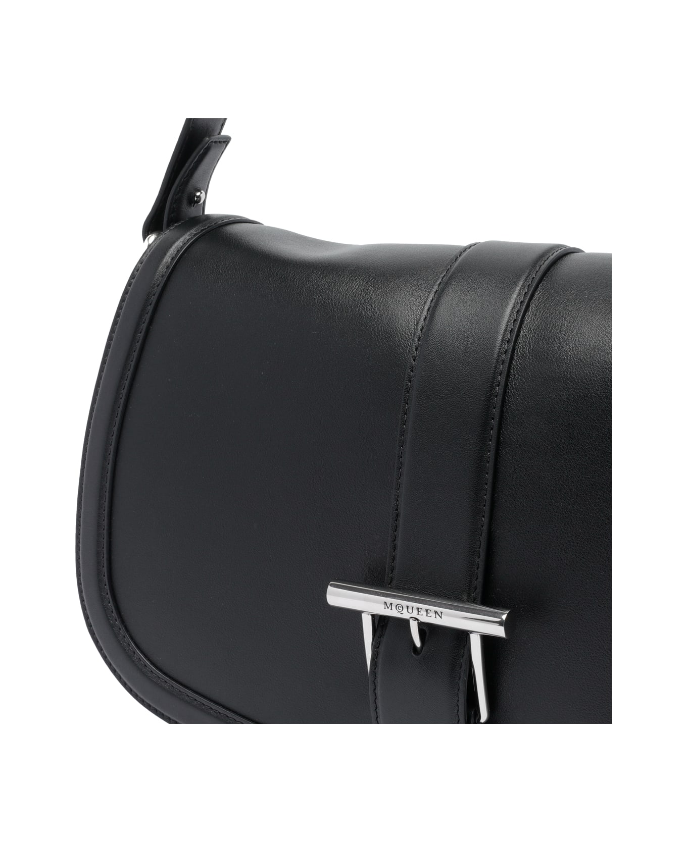 Alexander McQueen Large Mcqueen Satchel Bag With T Buckle - BLACK/SILVER
