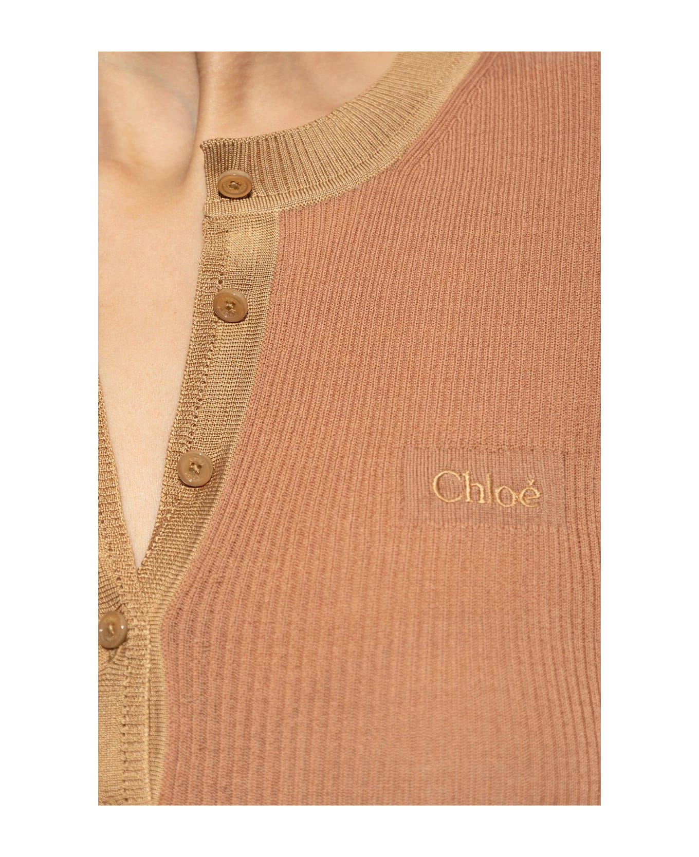Chloé Knitted Henley Shirt - NUDE
