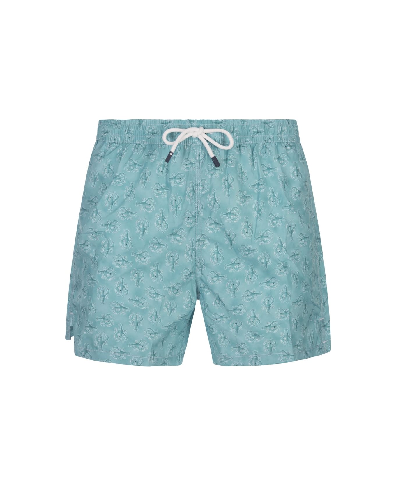 Fedeli Green Swim Shorts With Lobster Pattern - Green