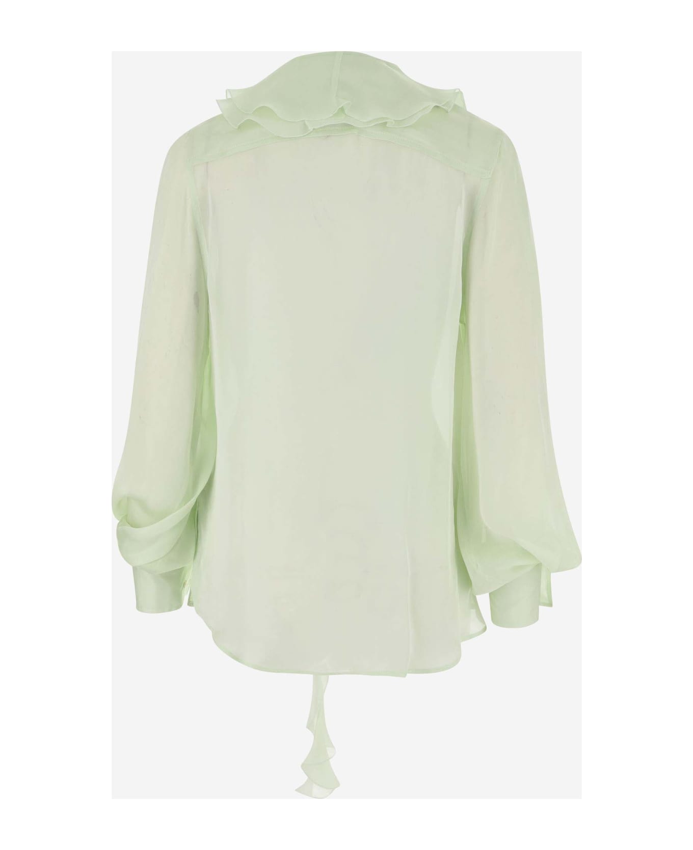 Victoria Beckham Silk Shirt With Ruffles - Green