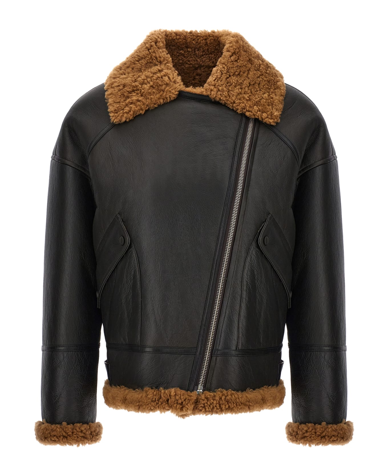 Yves Salomon Leather Sheepskin Jacket - Brown レザージャケット