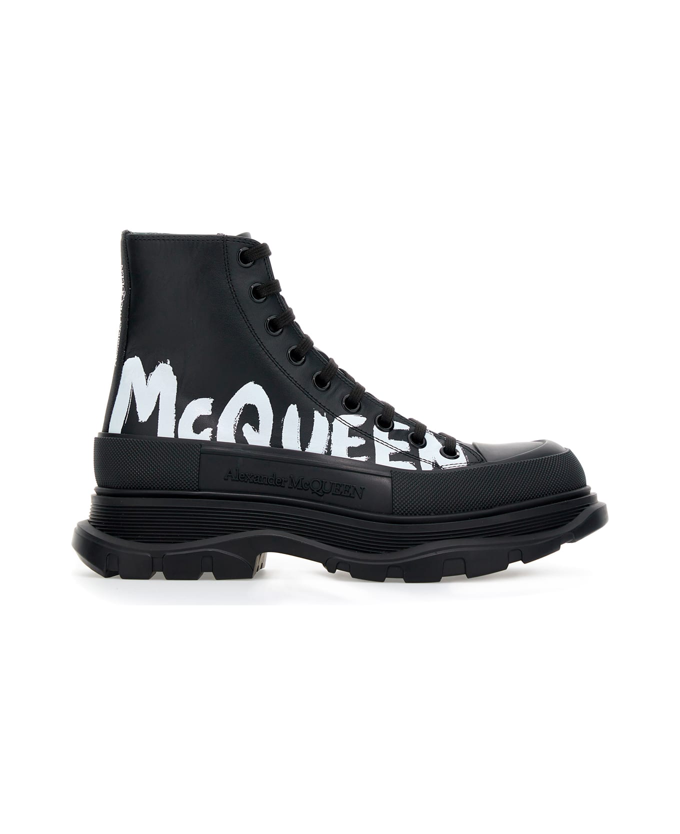 Alexander McQueen Black Leather Ankle Boots - BLK BLK BLK WHITE