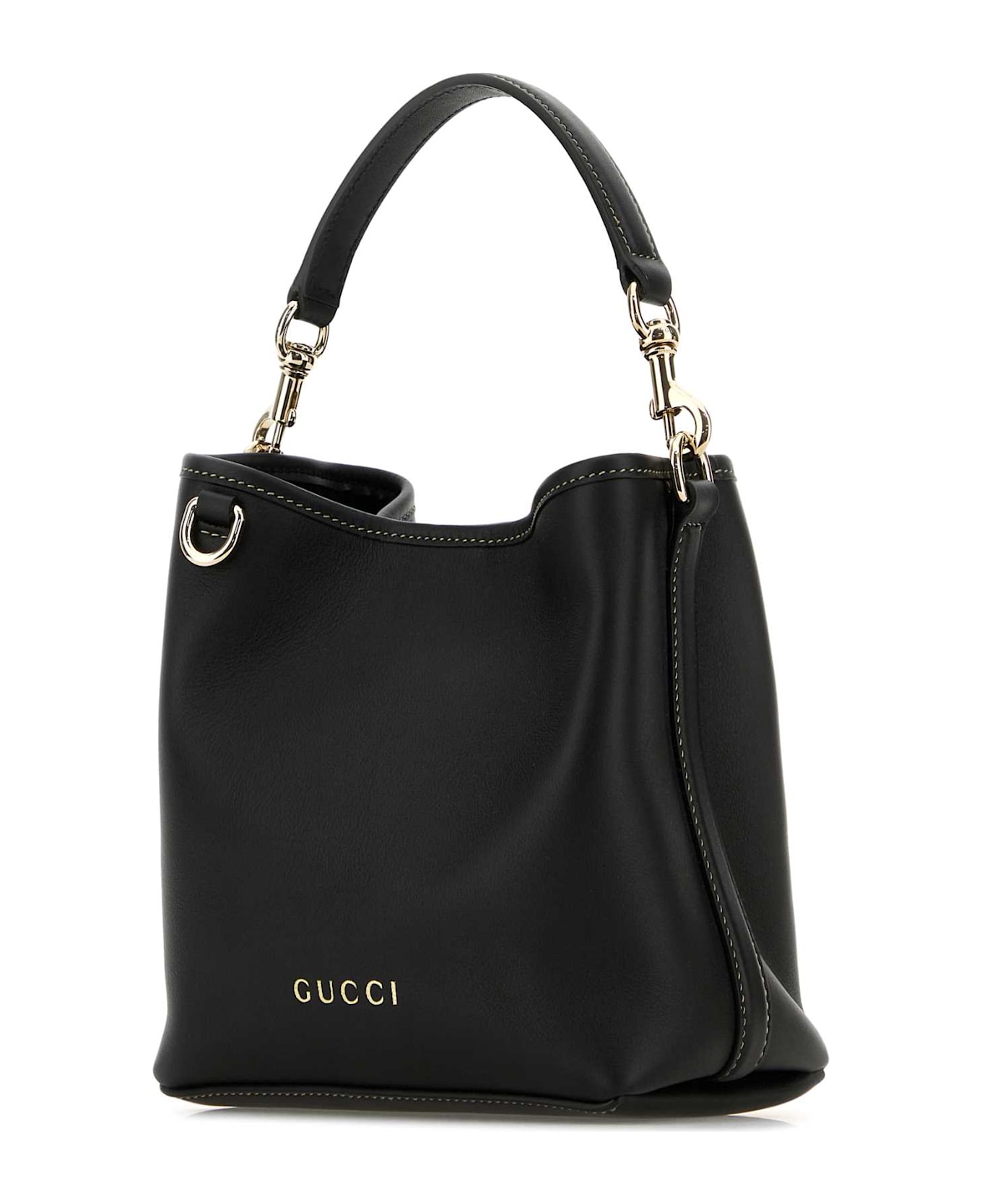 Gucci Black Leather Gg Emblem Bucket Bag - Black