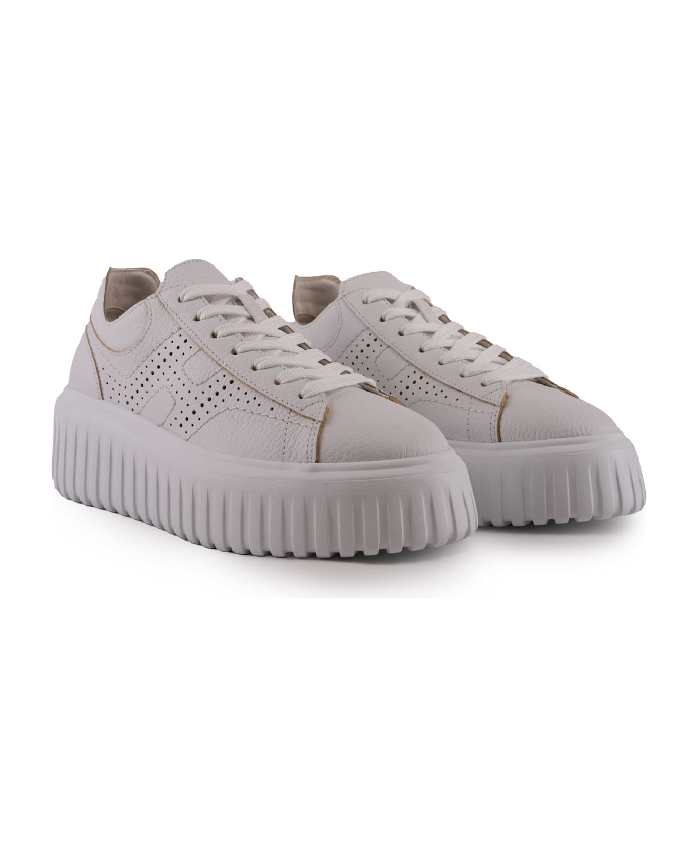 Hogan H-stripes Sneakers In Hammered Leather - Bianco