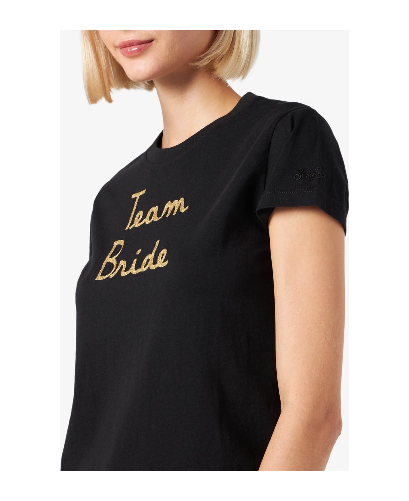 MC2 Saint Barth Woman Cotton T-shirt With Embroidery - BLACK