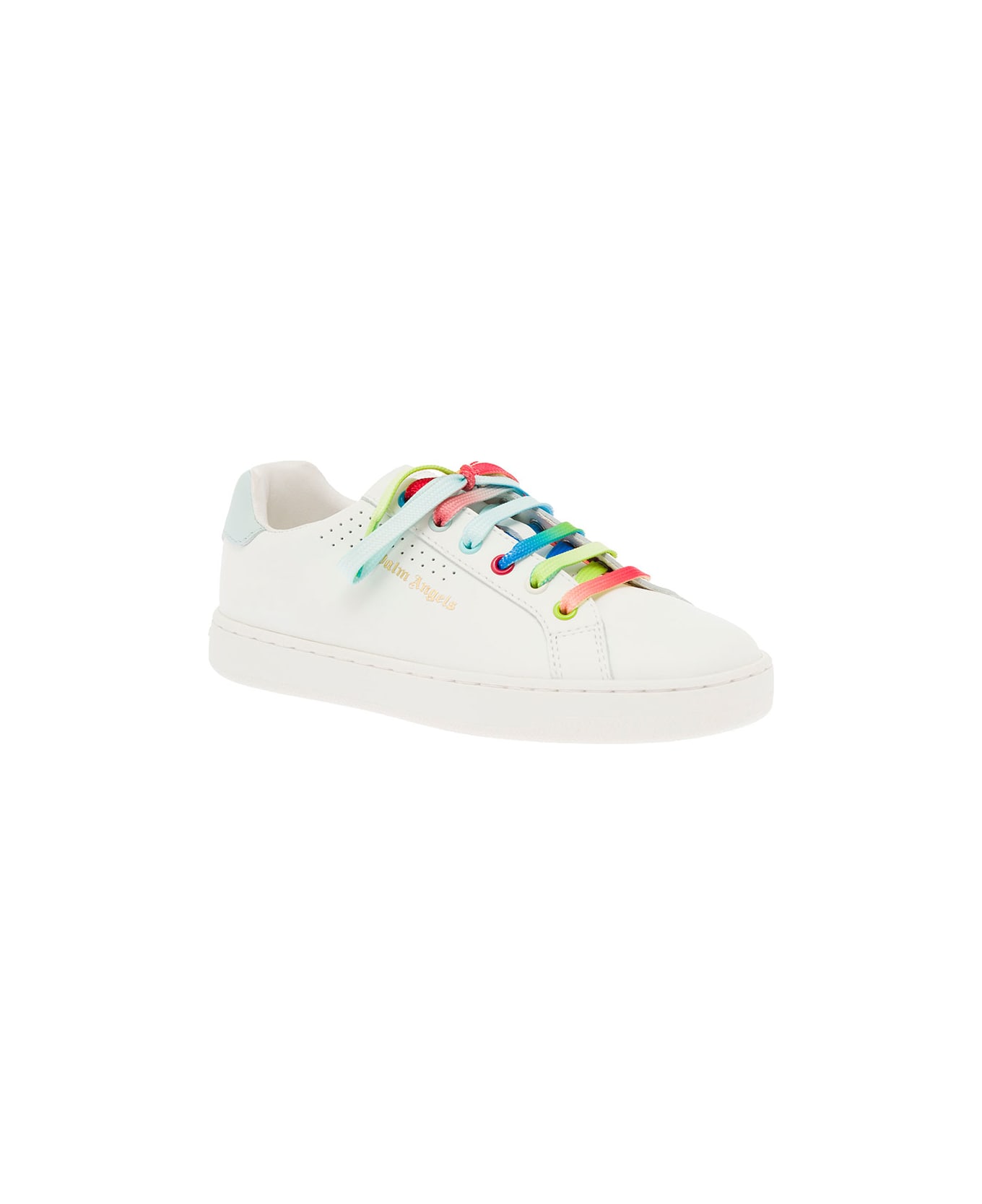 Palm Angels Kids Boy's White Leather Sneakers With Multicolor Laces - White