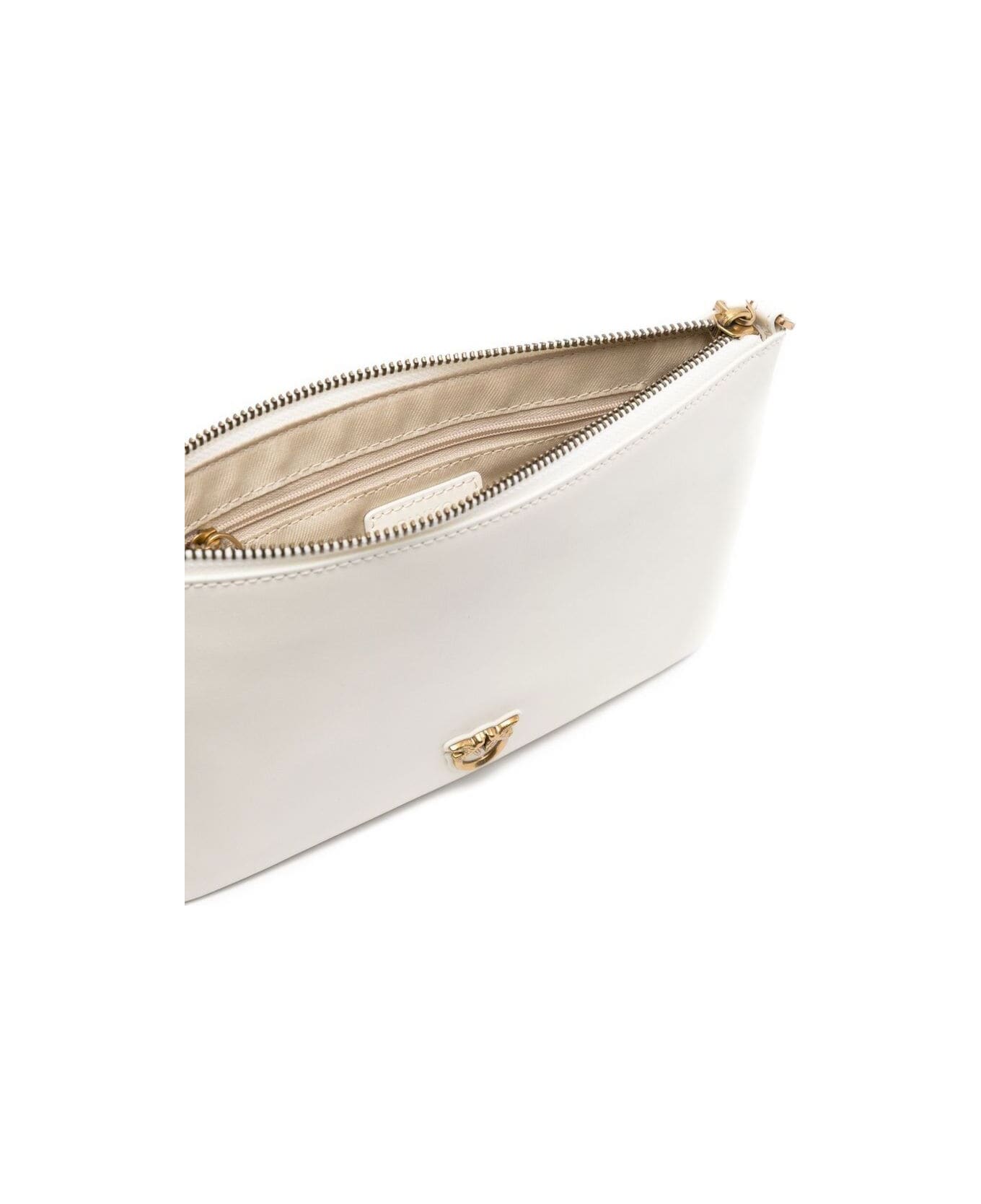 Pinko 'flat Love Bag' White Shoulder Bag With Logo Patch In Smooth Leather Woman - White