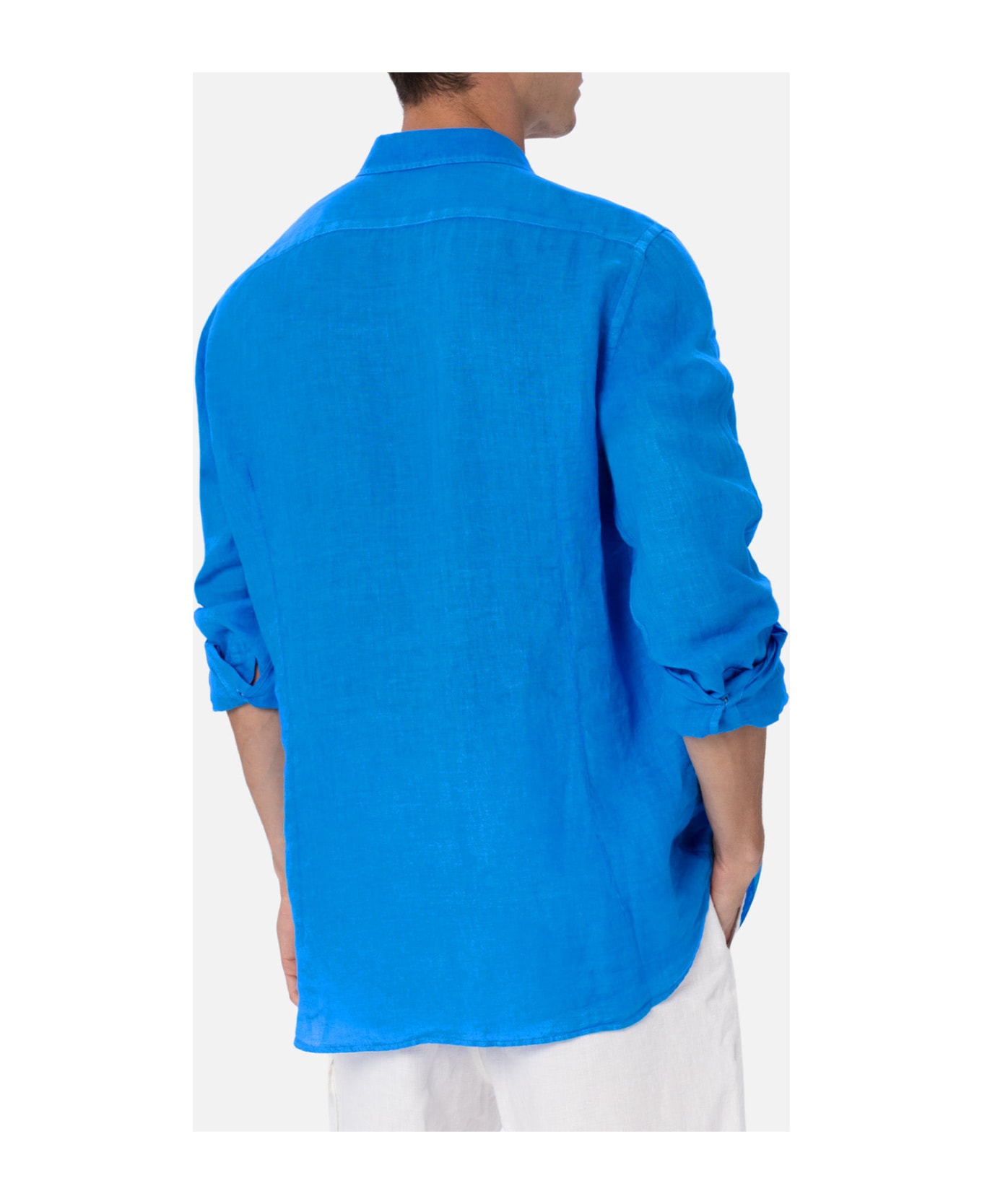 MC2 Saint Barth Man Watercolor Bluette Linen Shirt Pamplona - SKY