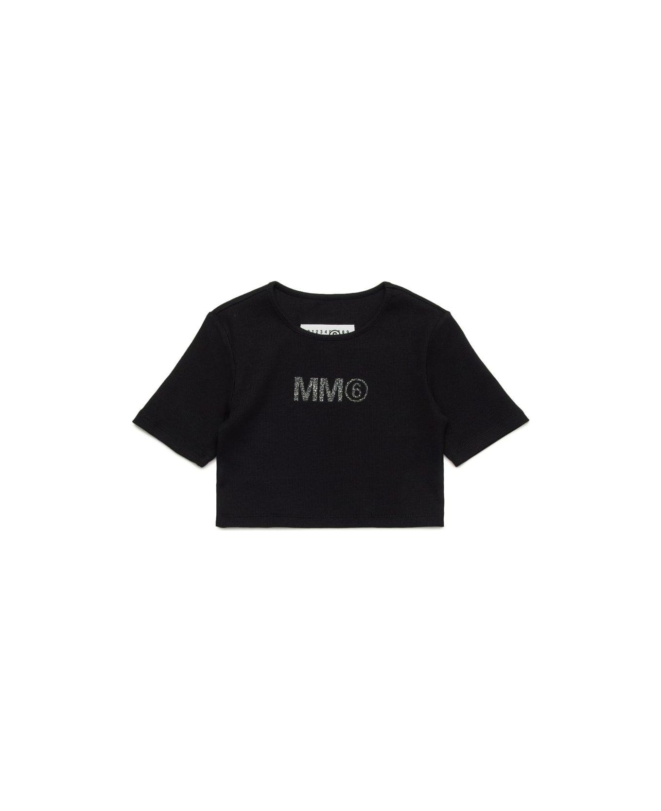 MM6 Maison Margiela Glitter Logo-printed Crewneck T-shirt - Black