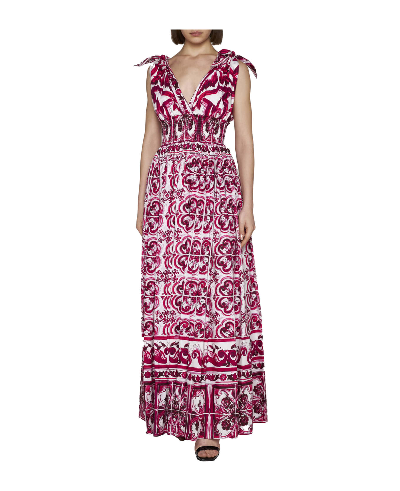 Dolce & Gabbana Majolica Print Cotton Maxi Dress - Tris maioliche fuxia ワンピース＆ドレス