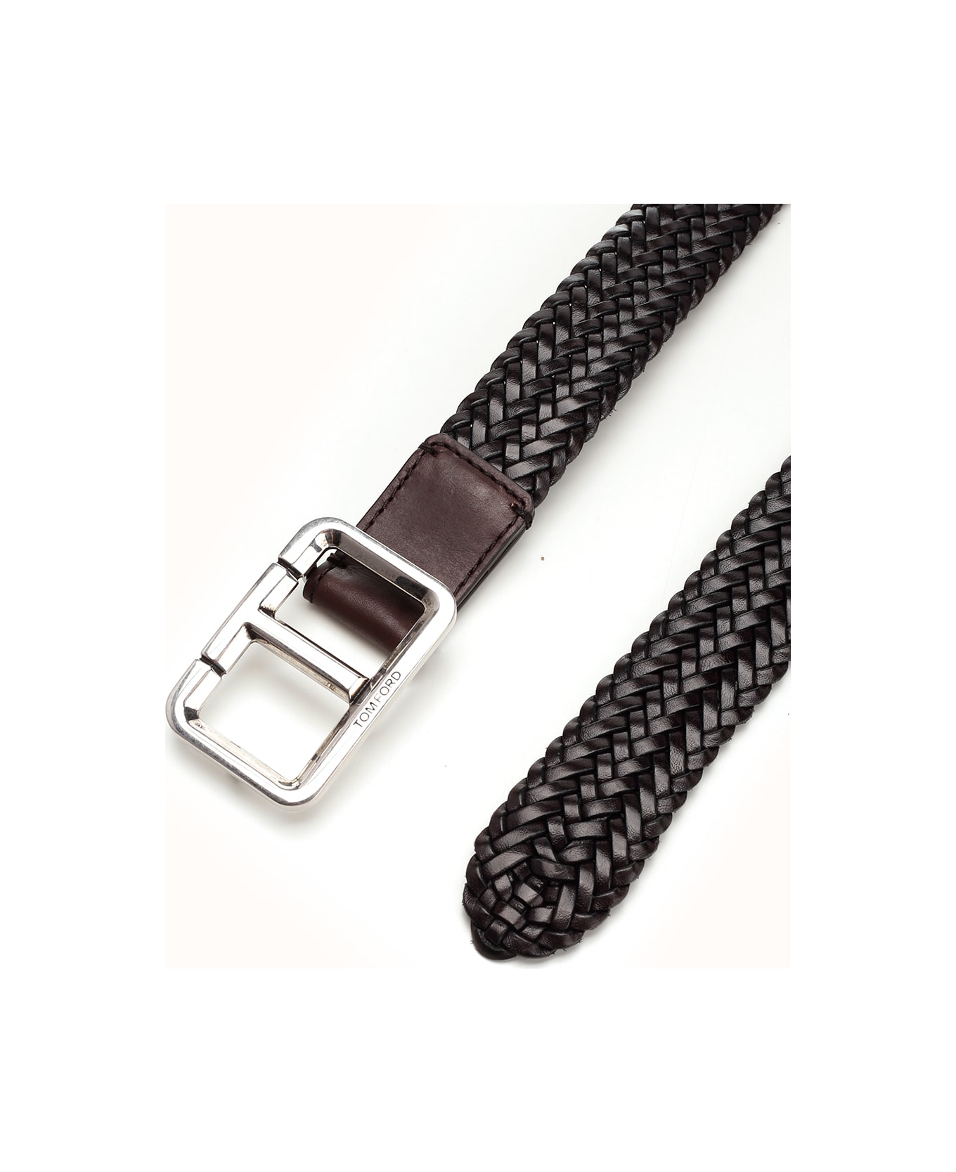 Tom Ford "t" Belt In Woven Leather - Brown