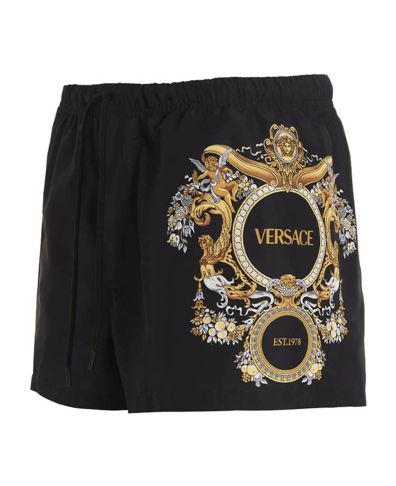Versace 'versace Milano Est 1978' Swim Shorts - Black  
