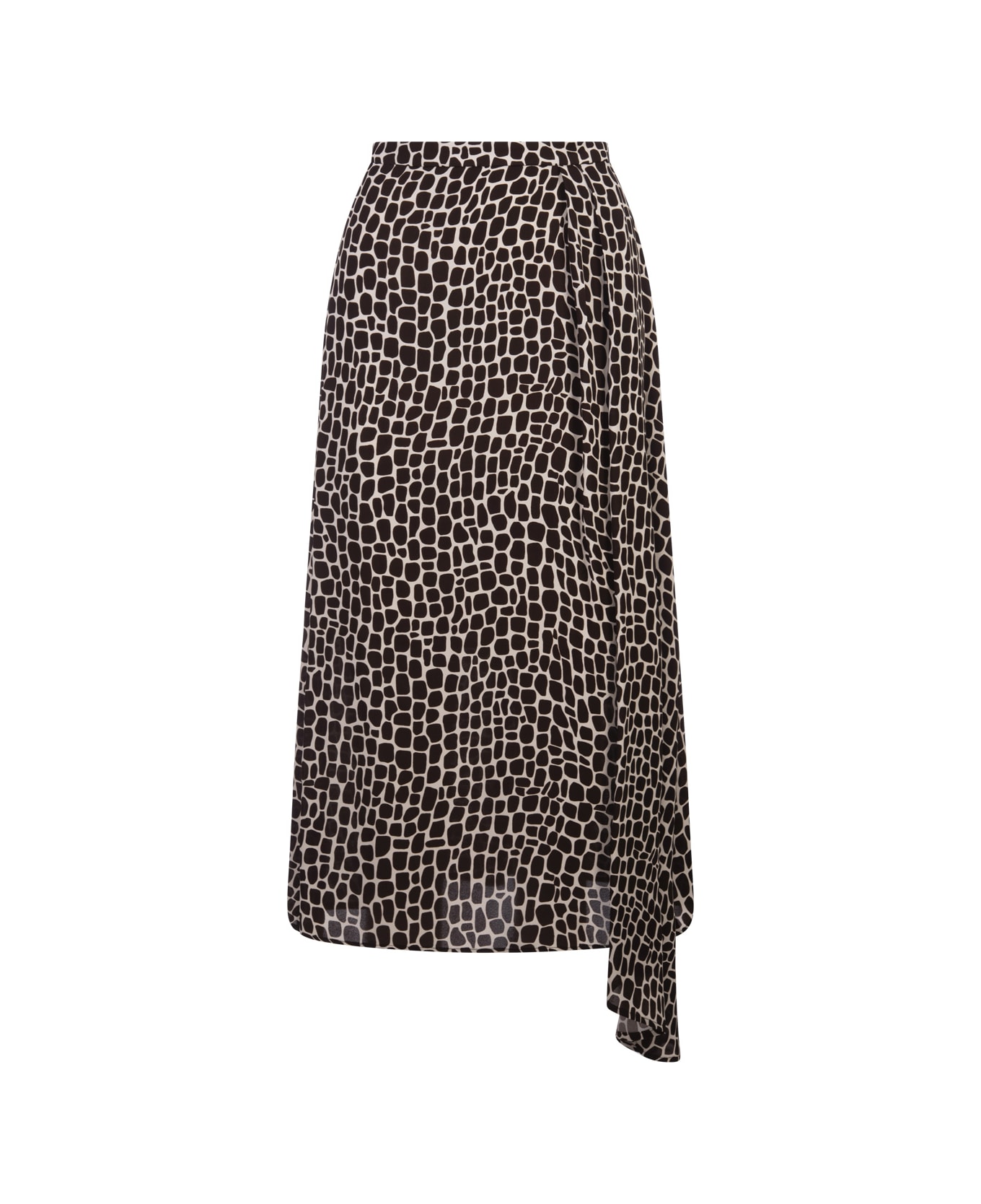 MSGM Asymmetrical Long Skirt With Brown Animalier Print - Brown