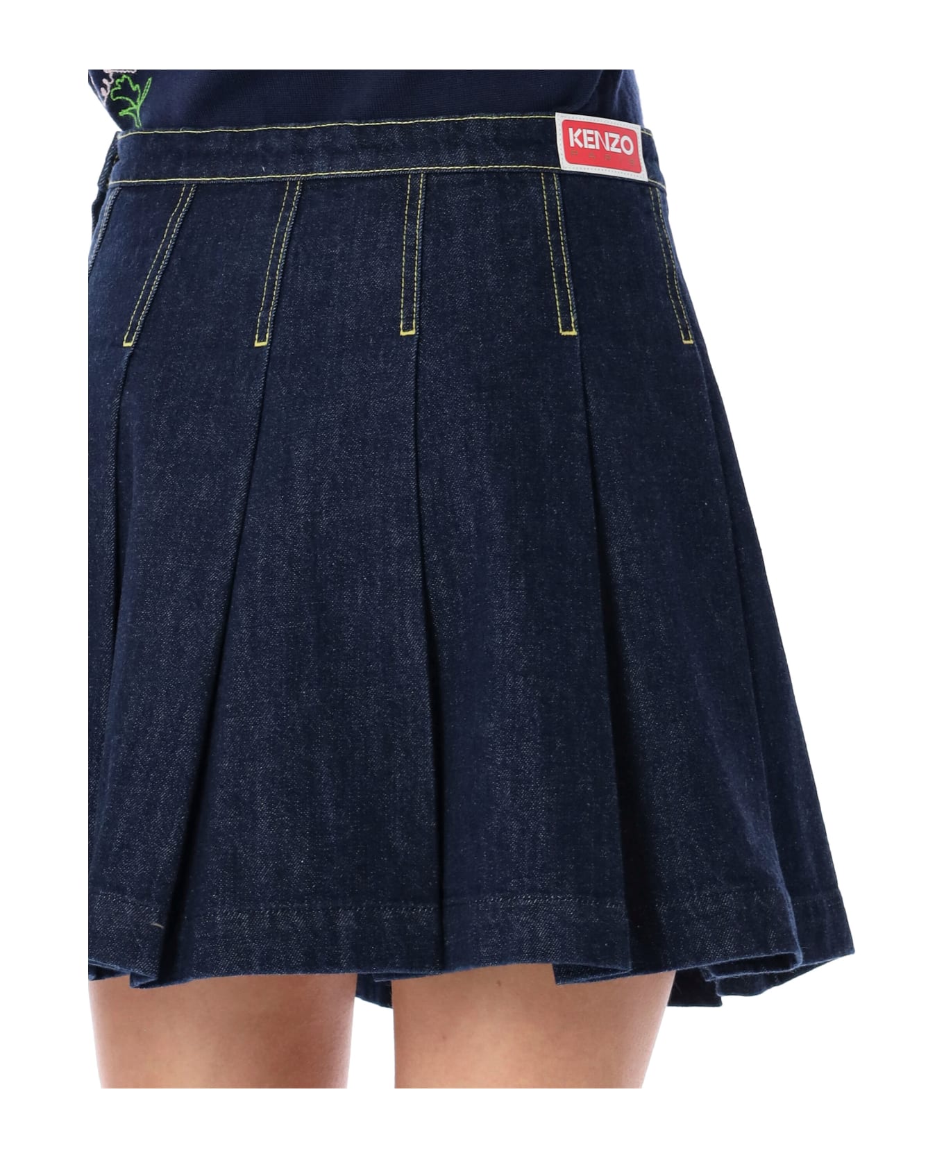 Kenzo Pleated Mini Denim Skirt - RINSED BLUE DENIN