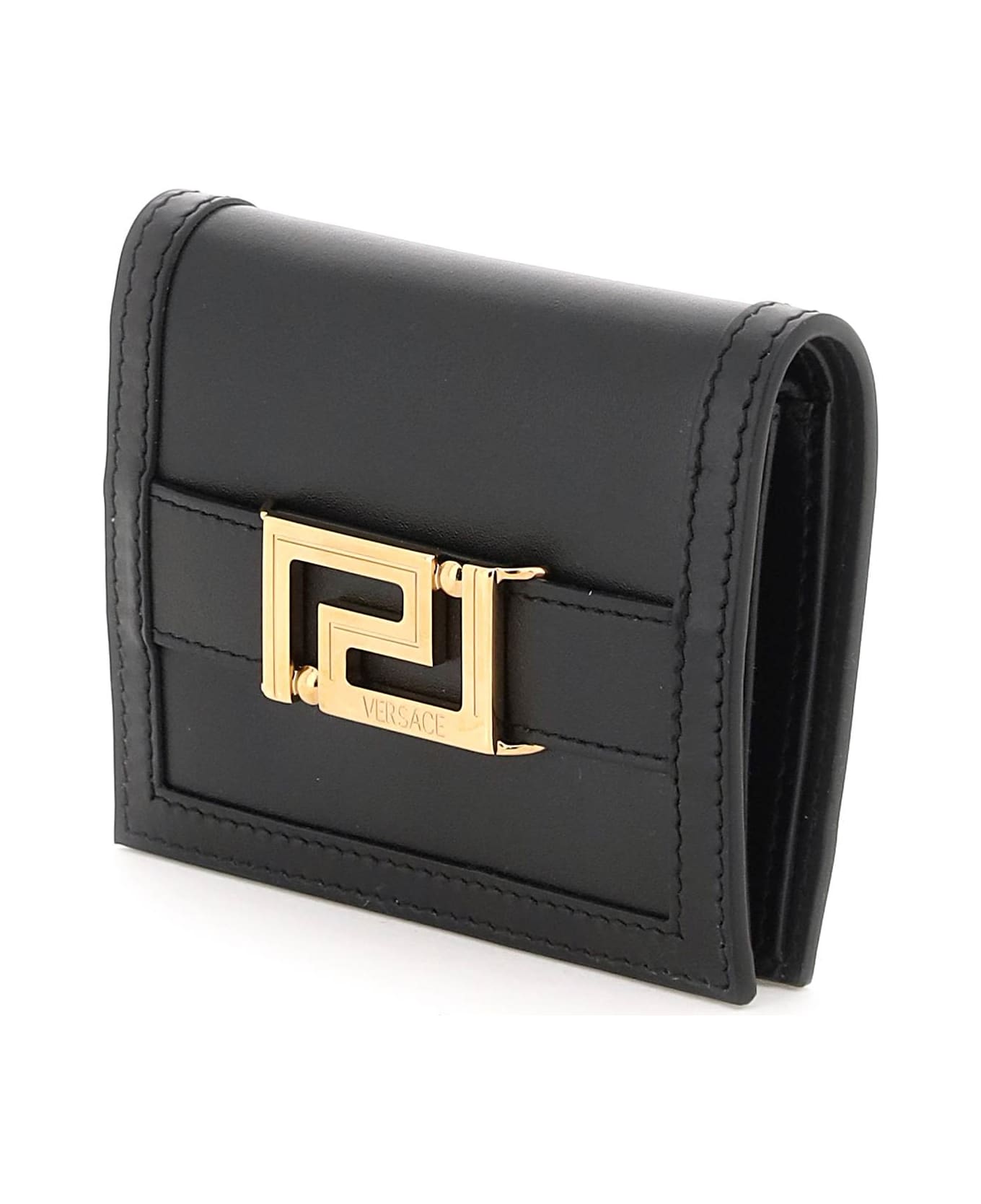 Versace Greca Goddess Leather Wallet - V Black Versace Gold 財布