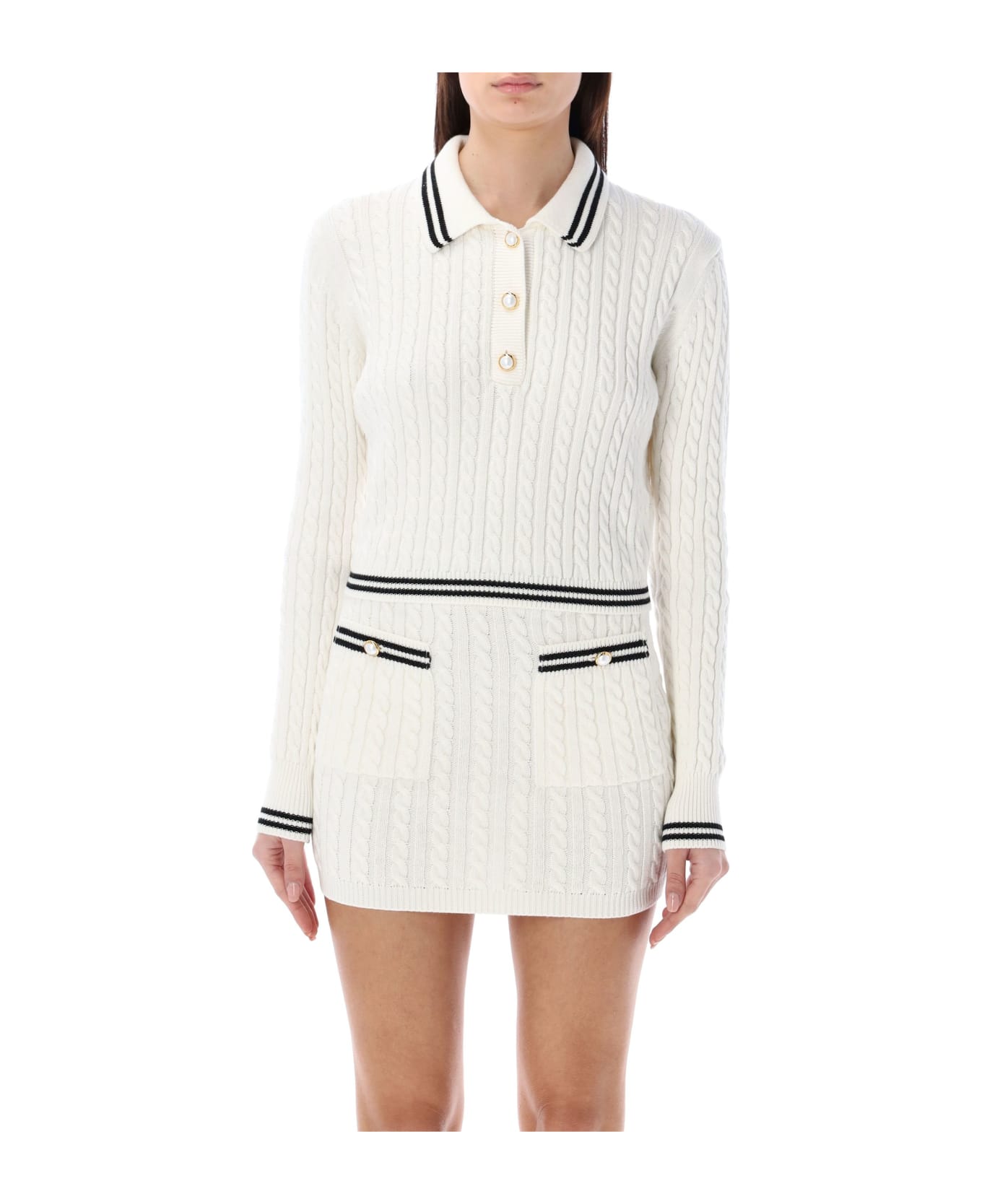 Alessandra Rich Knitted Polo - WHITE ニットウェア