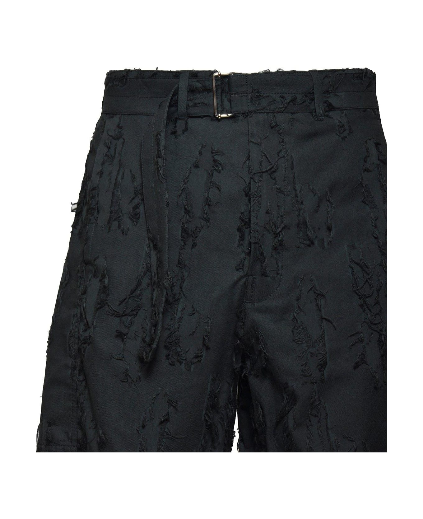 MSGM Mid-rise Distressed Belted Shorts - Nero