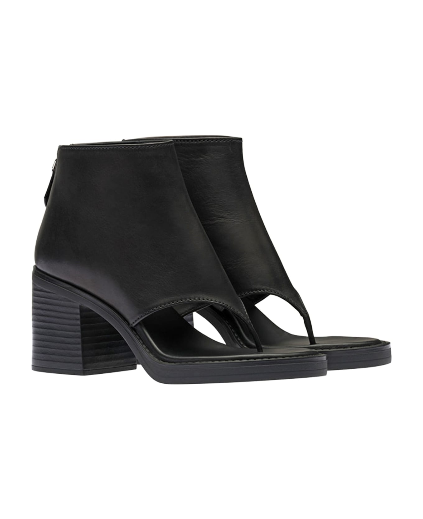 Miu Miu Block Heel Leather Flip Flop Boots - Black