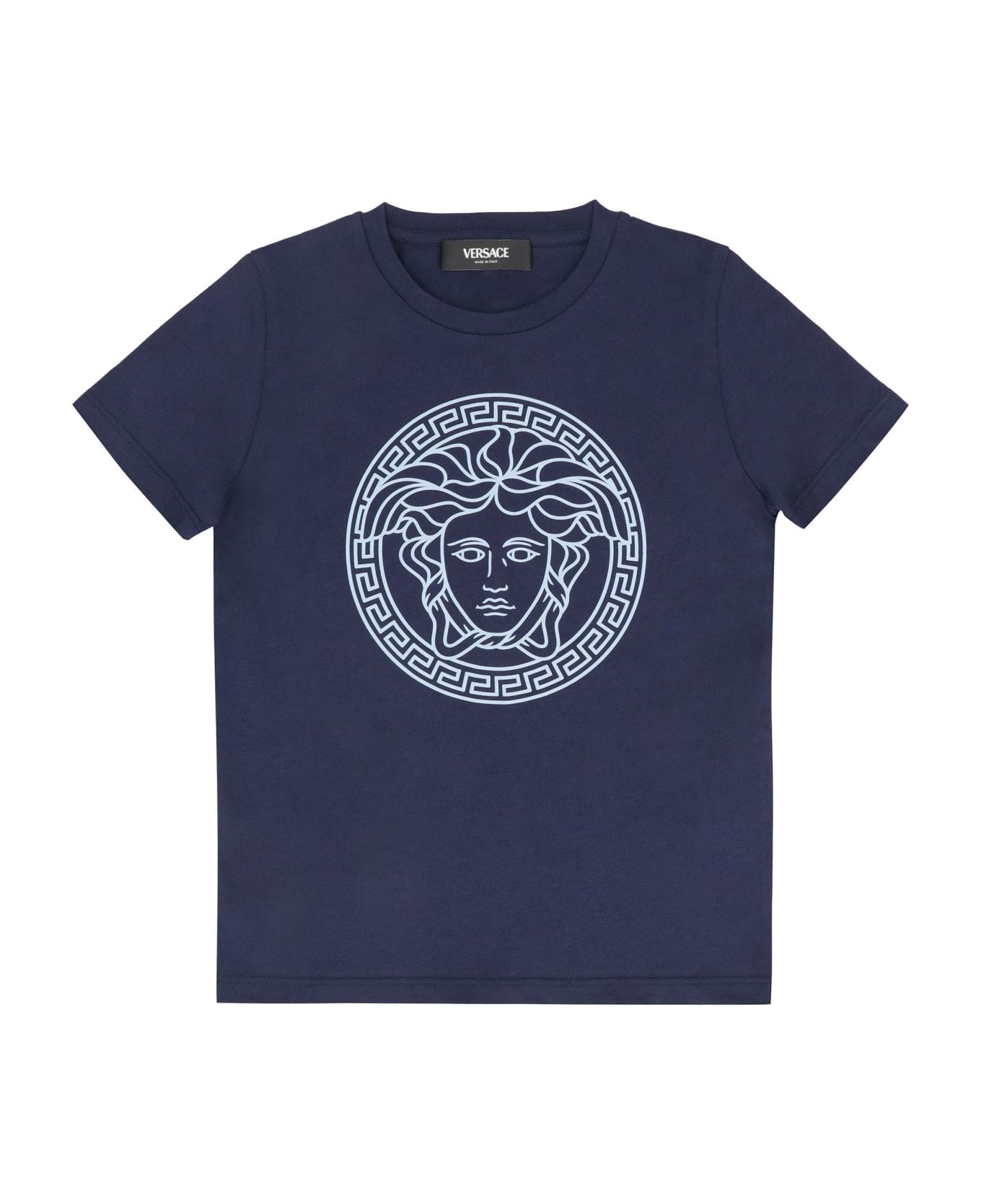 Young Versace Printed Cotton T-shirt - blue