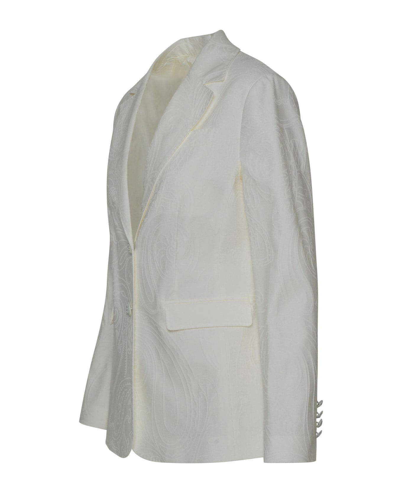 Etro Ivory Cotton Blend Blazer Jacket - Bianco ブレザー