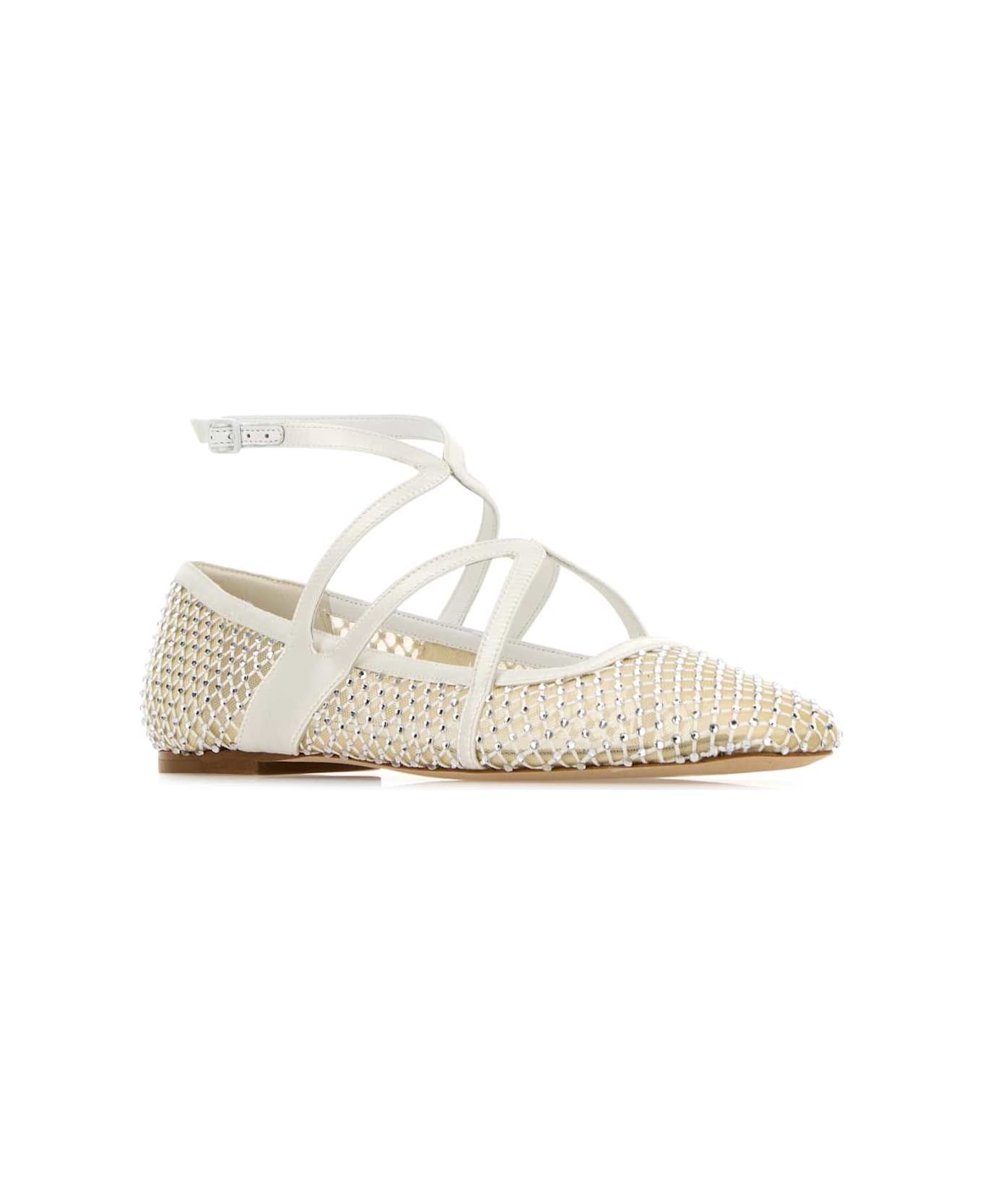 Jimmy Choo Embellished Mesh Astoria Ballerinas - WHITECRYSTAL