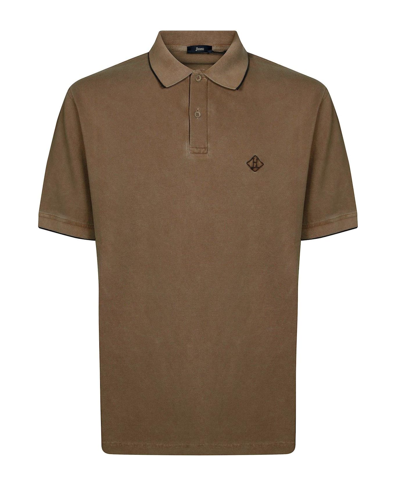 Herno Logo Embroidered Polo Shirt - Camel
