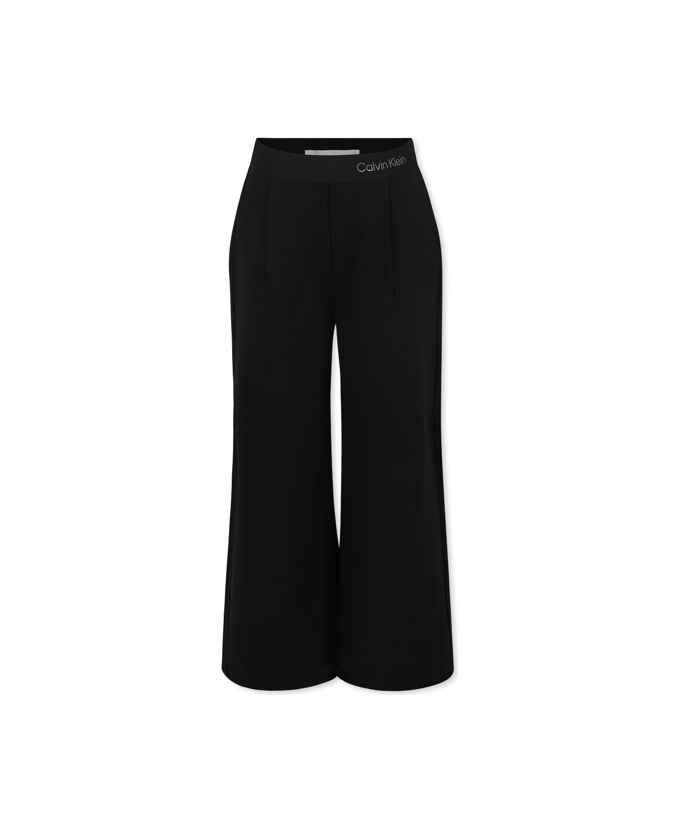 Calvin Klein Black Trousers For Girl With Logo - Black
