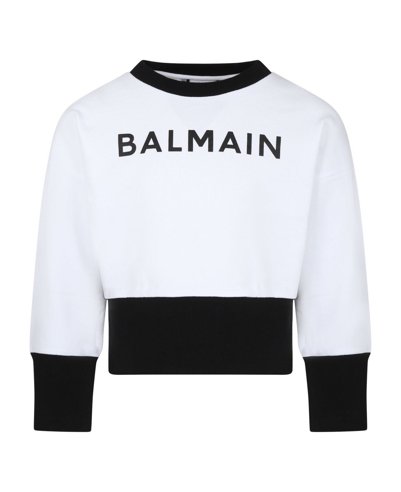 Balmain White Sweatshirt For Girl With Logo - White ニットウェア＆スウェットシャツ