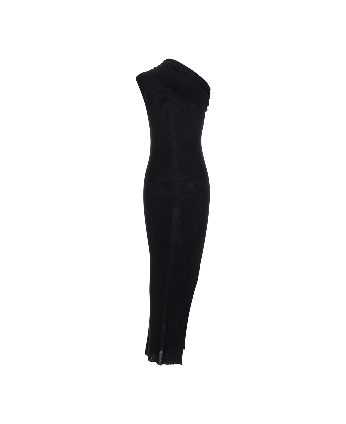 Rick Owens 'athena' Black Dress With Front Neckline And Side Slit In Fabric Woman - Black