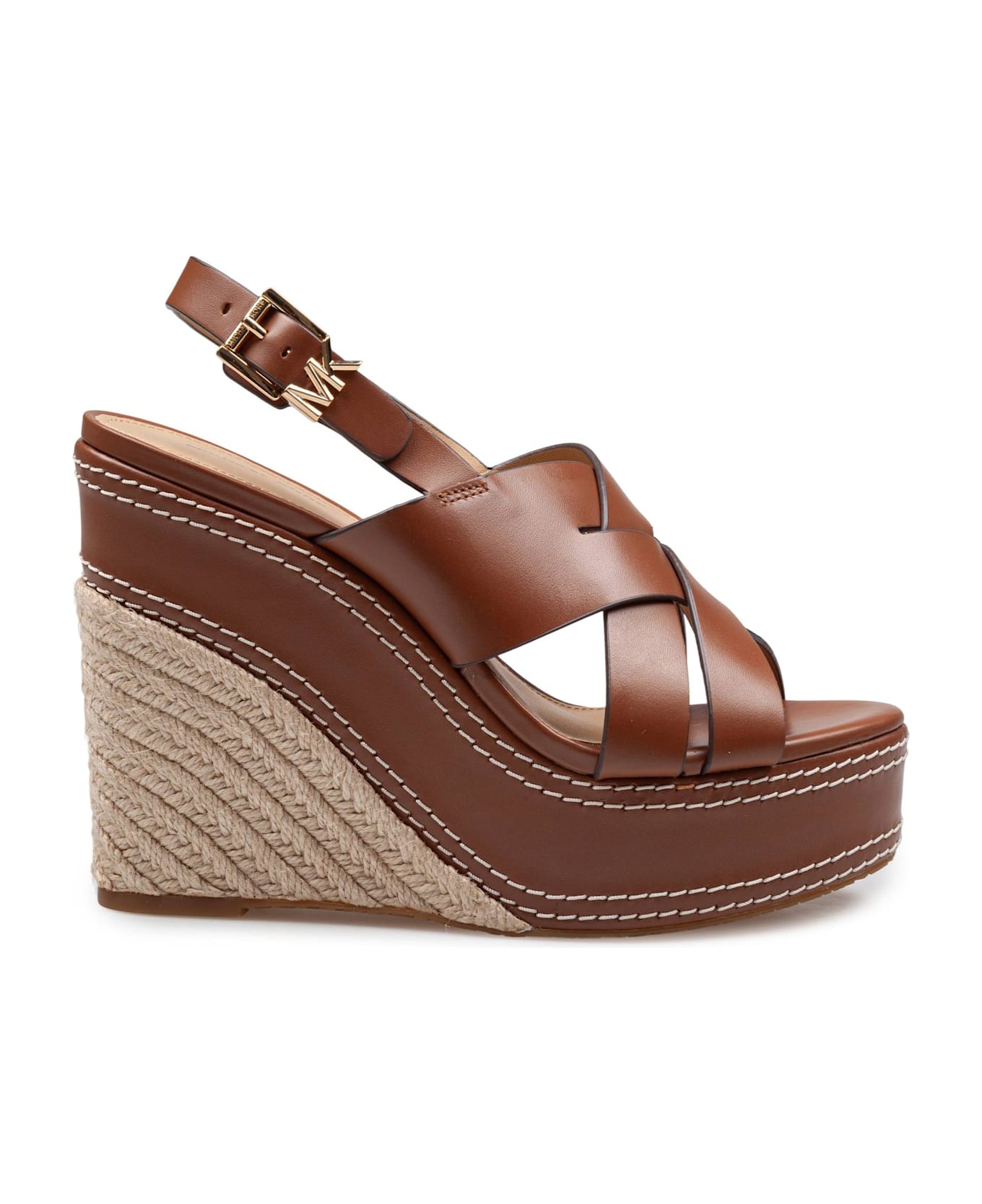 Michael Kors Collection Nora Wedge Sandal In Leather Color - Luggage