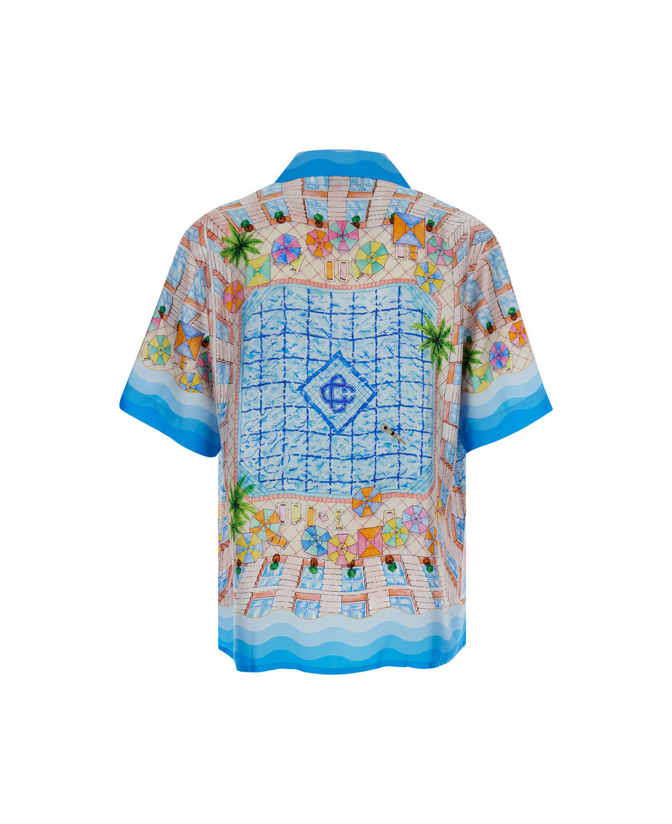 Casablanca Light Blue Bowling Shirt With All-over Graphic Print In Silk Man - Light blue