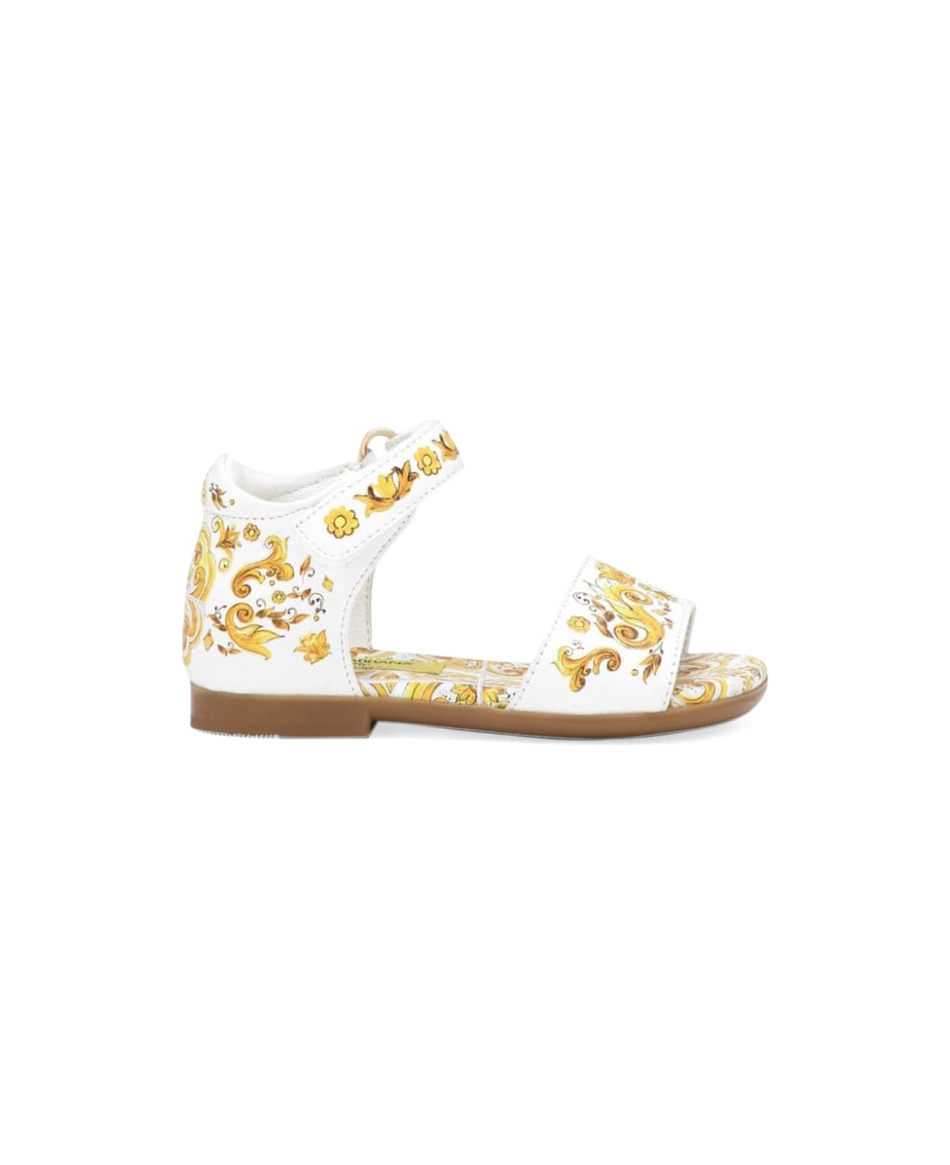 Dolce & Gabbana Yellow Azulejos Print Nappa Calfskin Sandal - YELLOW