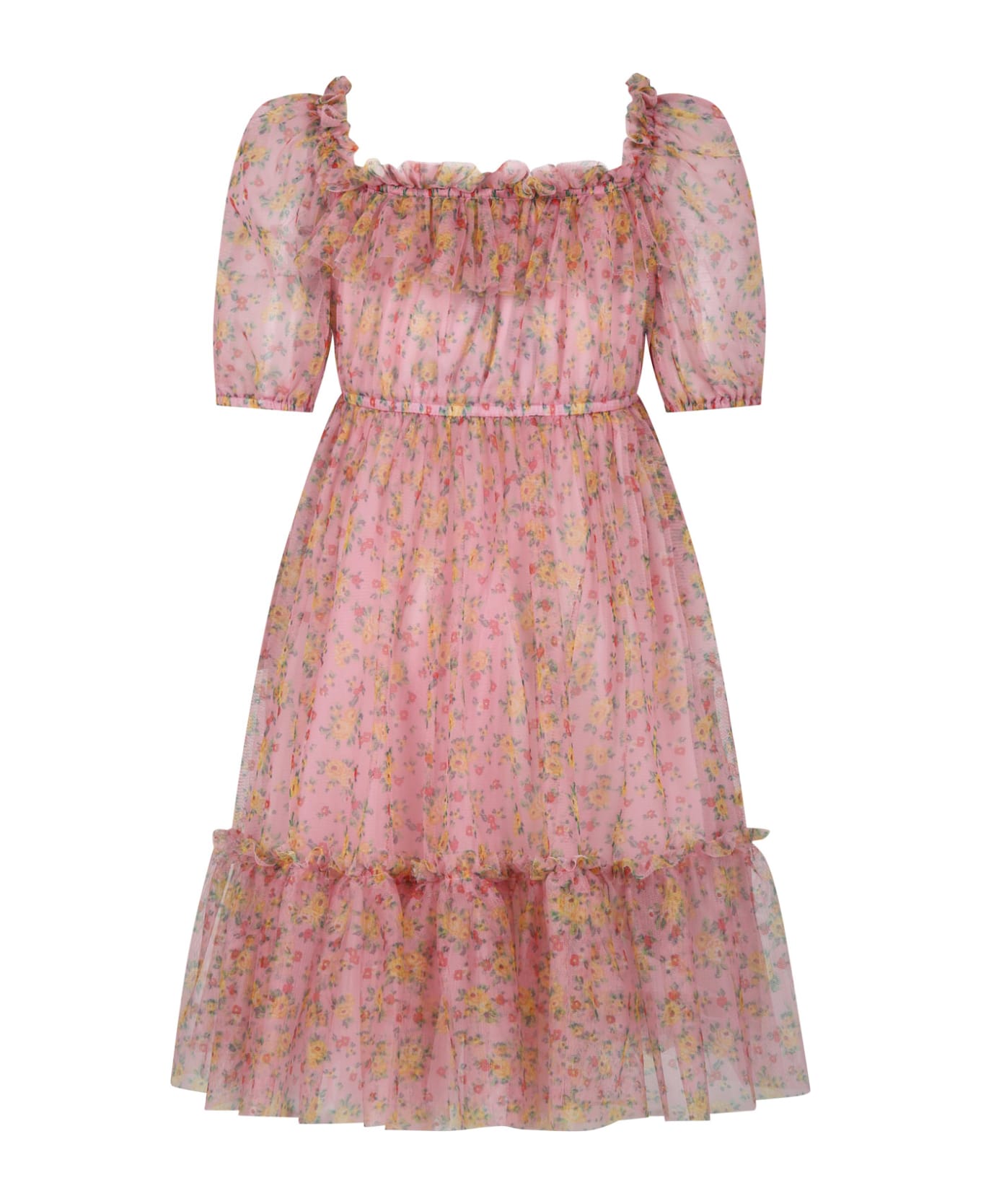 Philosophy di Lorenzo Serafini Kids Pink Dress For Girl With Floral Print - Multicolor ワンピース＆ドレス