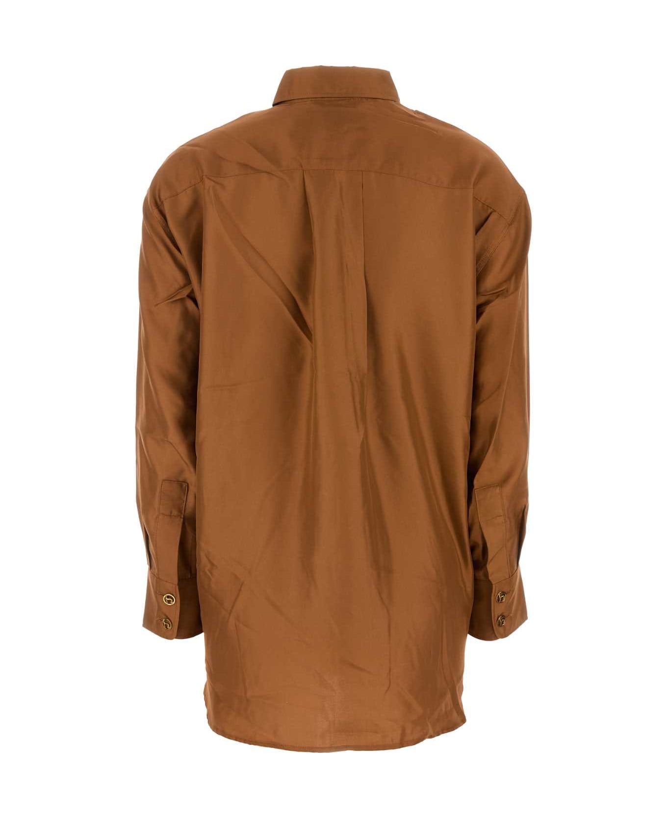 Zimmermann Ochre Silk Illustration Shirt - COGNAC