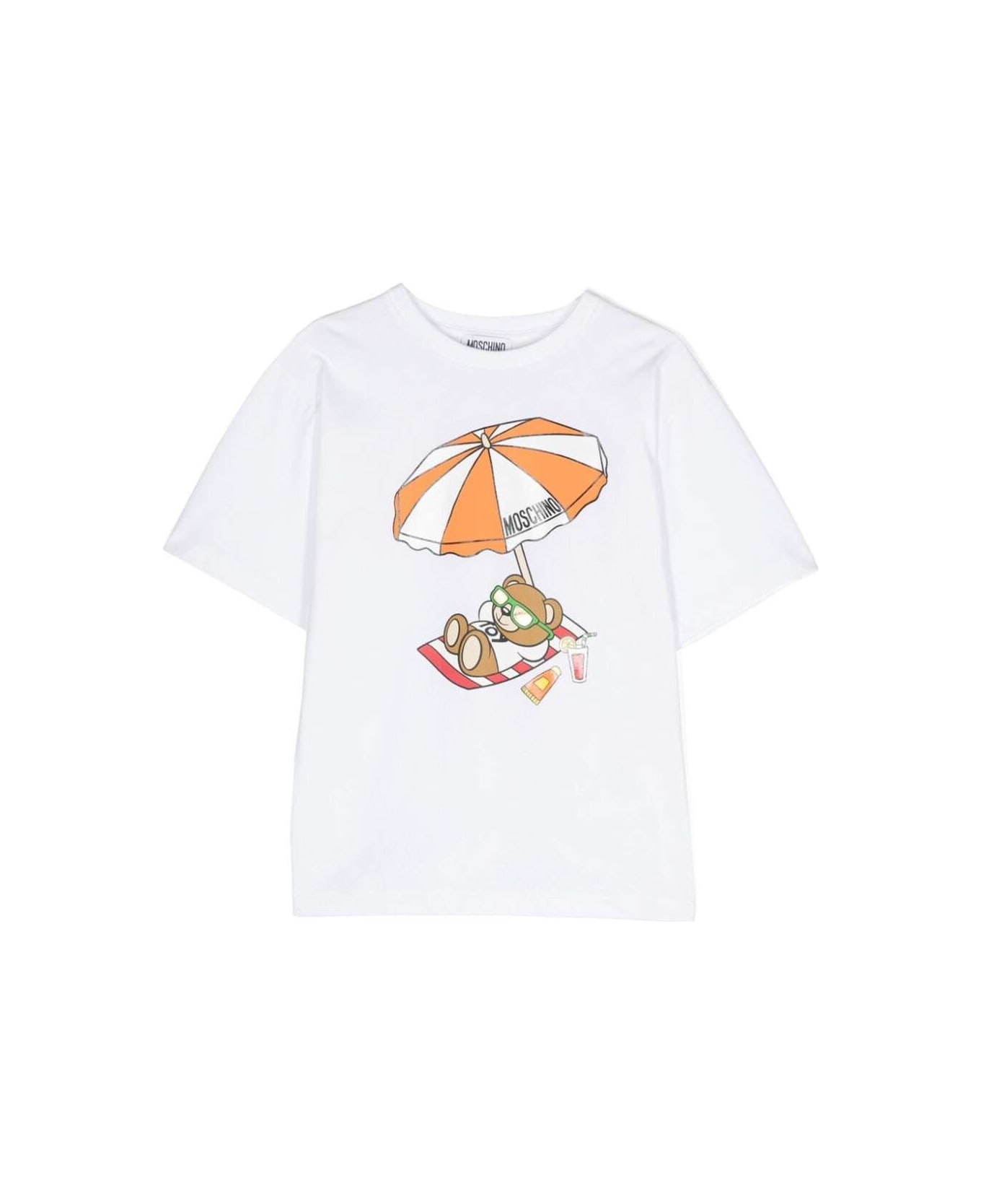 Moschino White T-shirt With Teddy Bear Print In Cotton Boy - White
