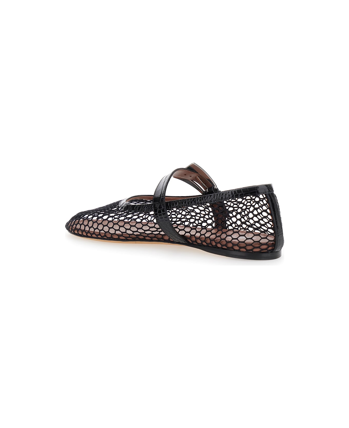 Paris Texas 
sveva
 Black Ballet Flats With Mesh Design And Buckle Closure In Fabric And Leather Woman - Black